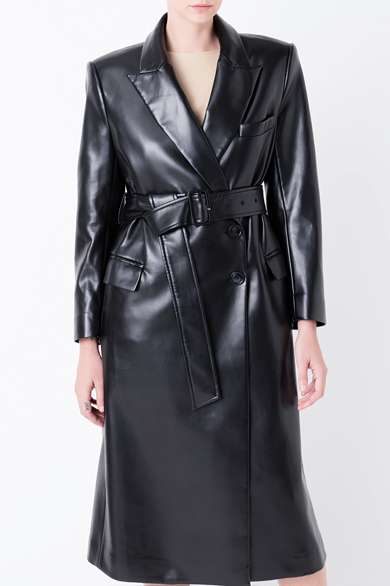 Connie Faux Leather Belted Trench Coat - Black – The Frankie Shop