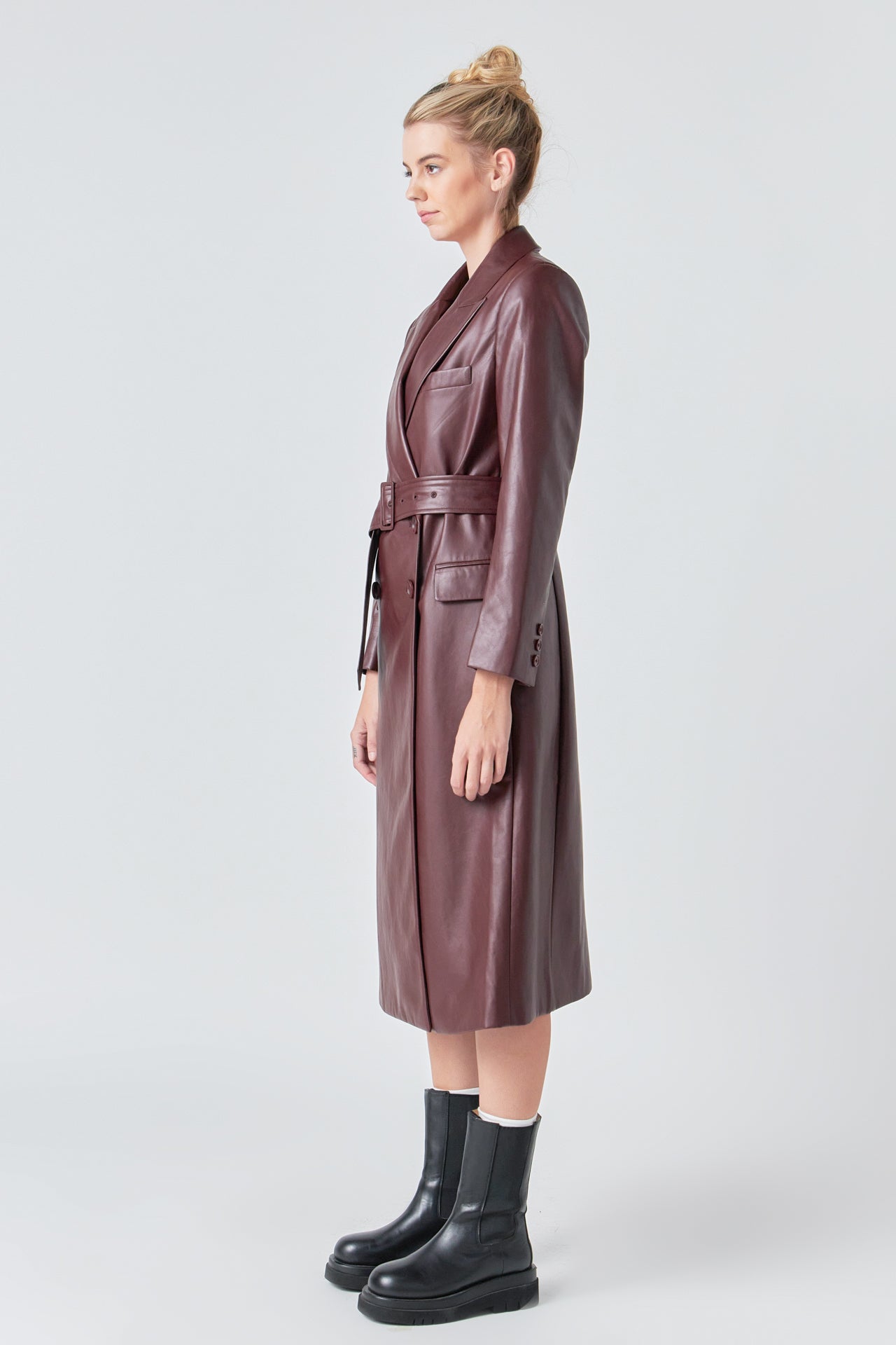 Long Faux Leather Trench Coat