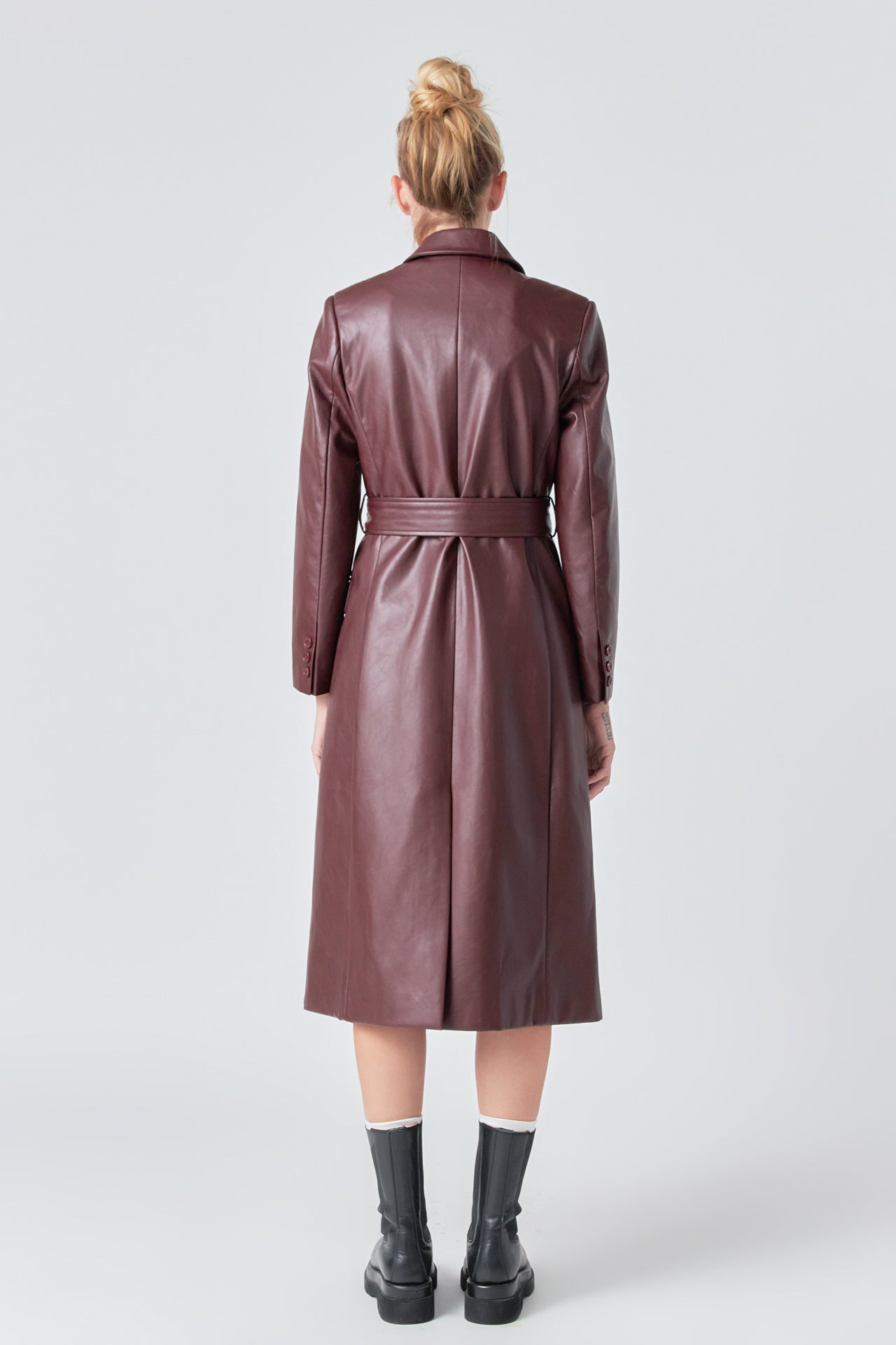 Long Faux Leather Trench Coat