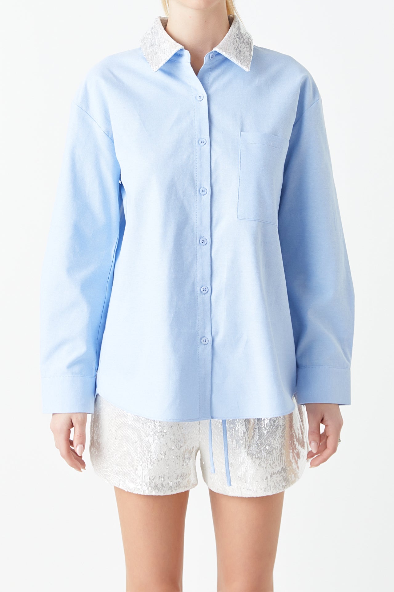 Oversized Oxford Shirt with Sequin Collar