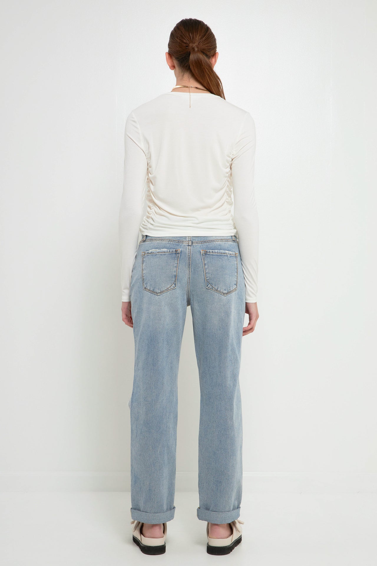 GREY LAB-Ruched Side Knit Top-TOPS available at Objectrare