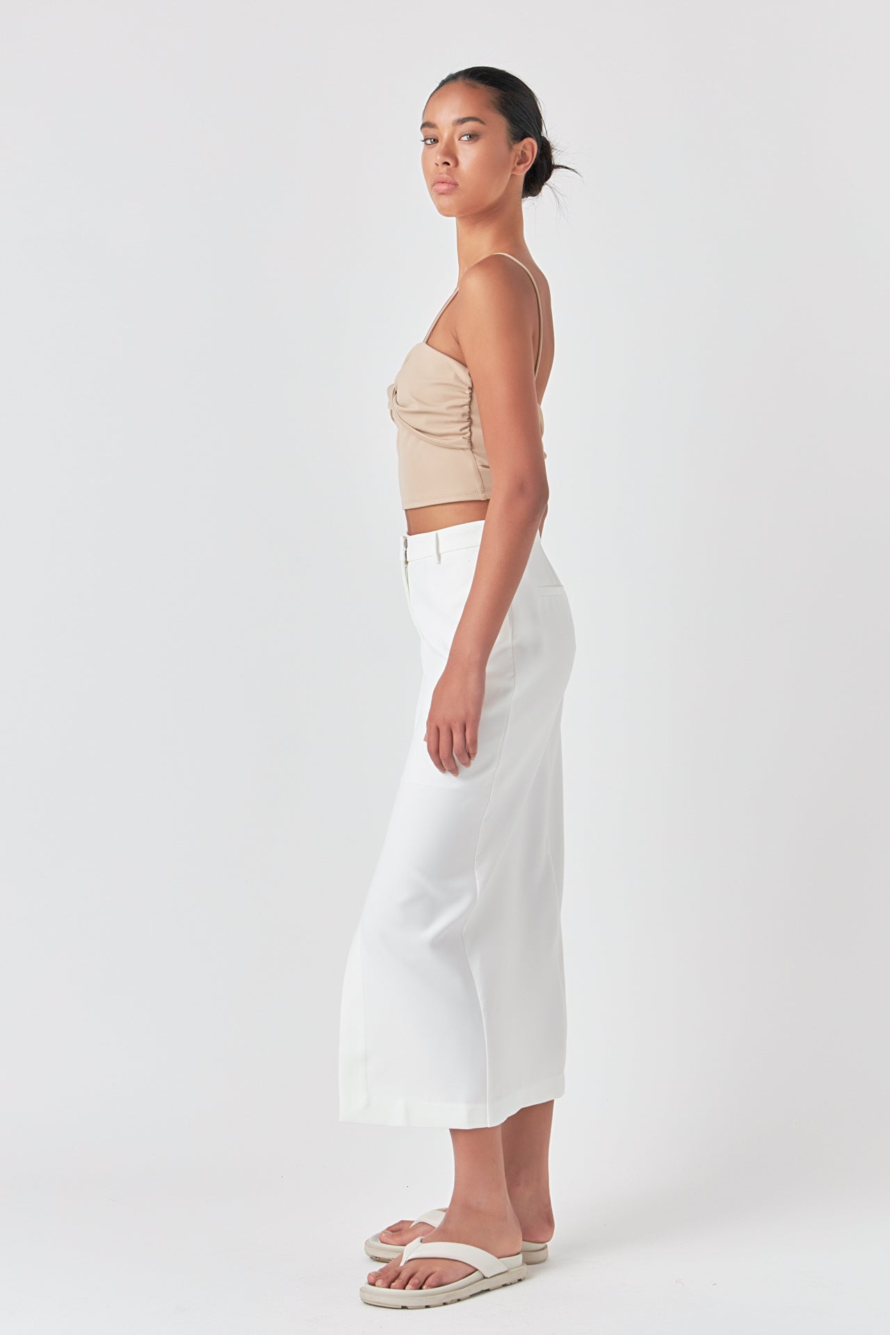 Ruched Nylon Jersey Back Twist Tank