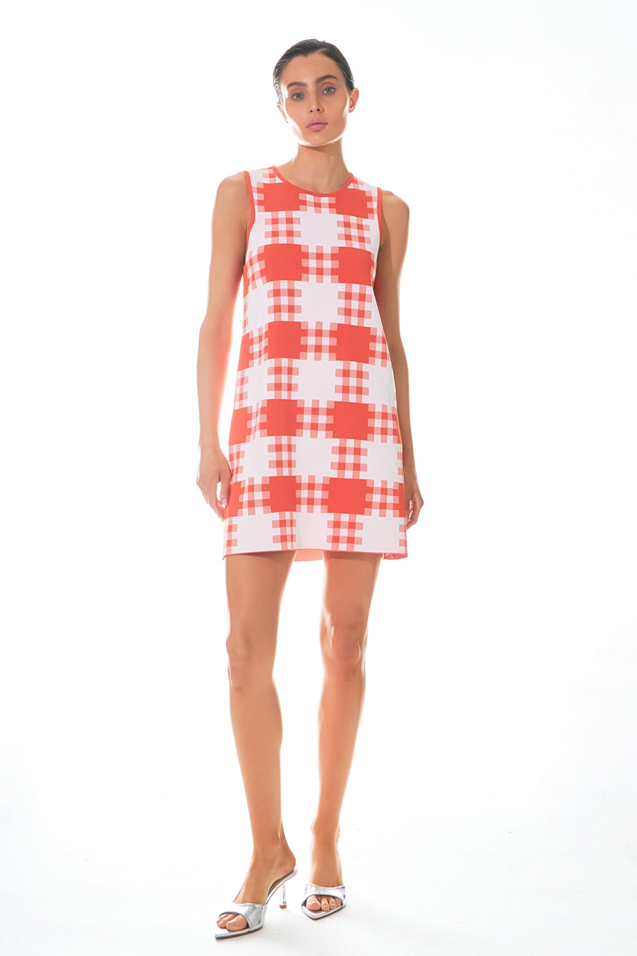 Gingham Check Knitted Shift Dress