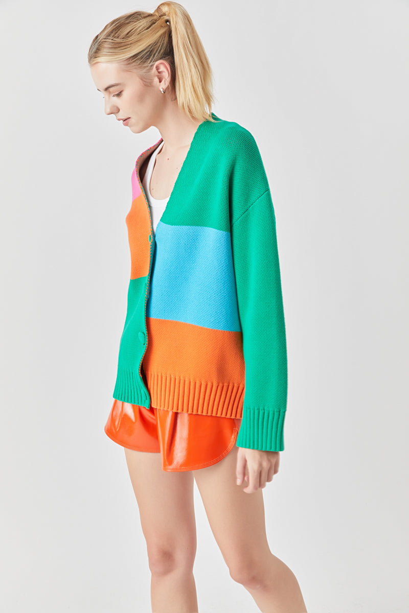 Abstract Colorblock Cardigan