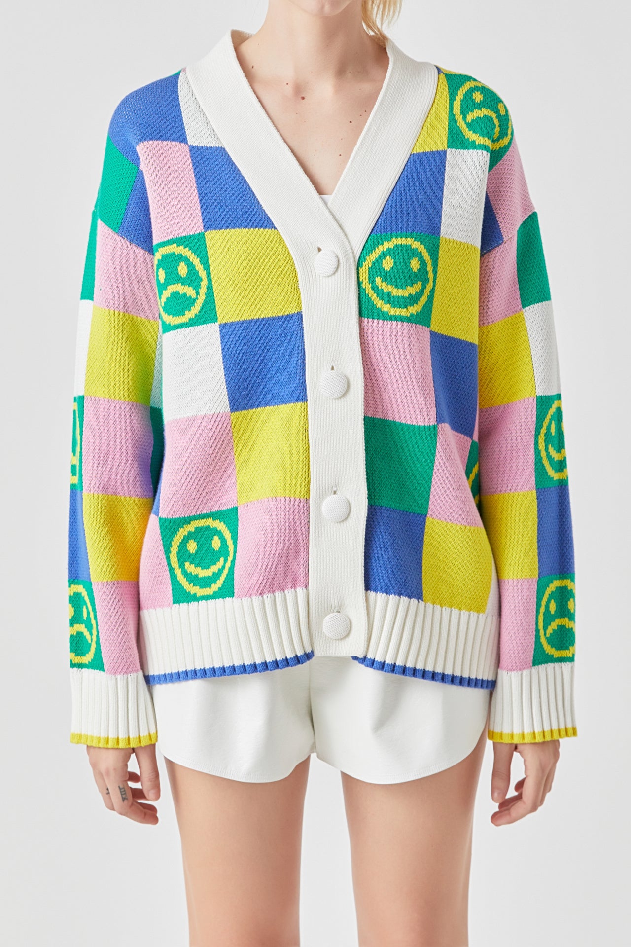 Smiley Colorblock Knit Cardigan