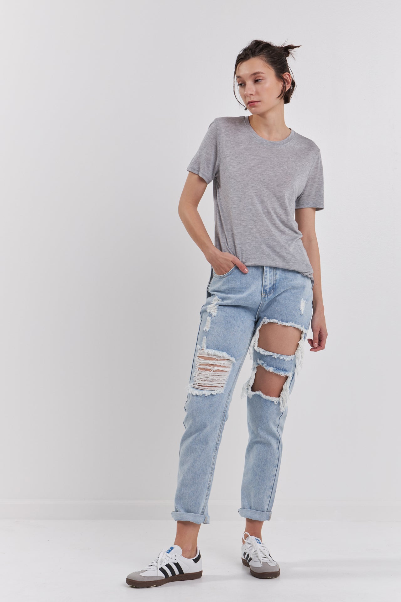 High-Waisted Ripped Straight Leg Jeans