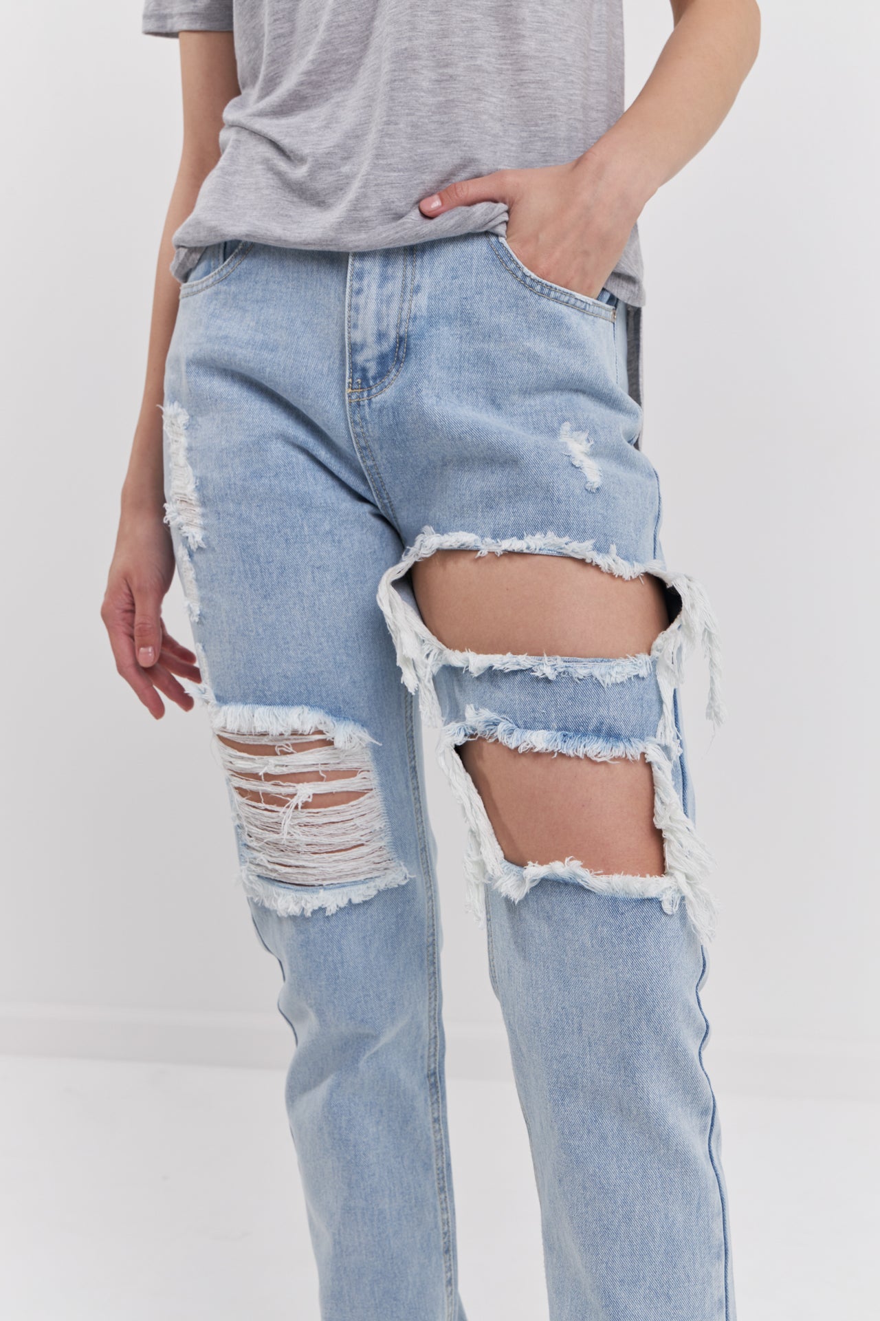 High-Waisted Ripped Straight Leg Jeans