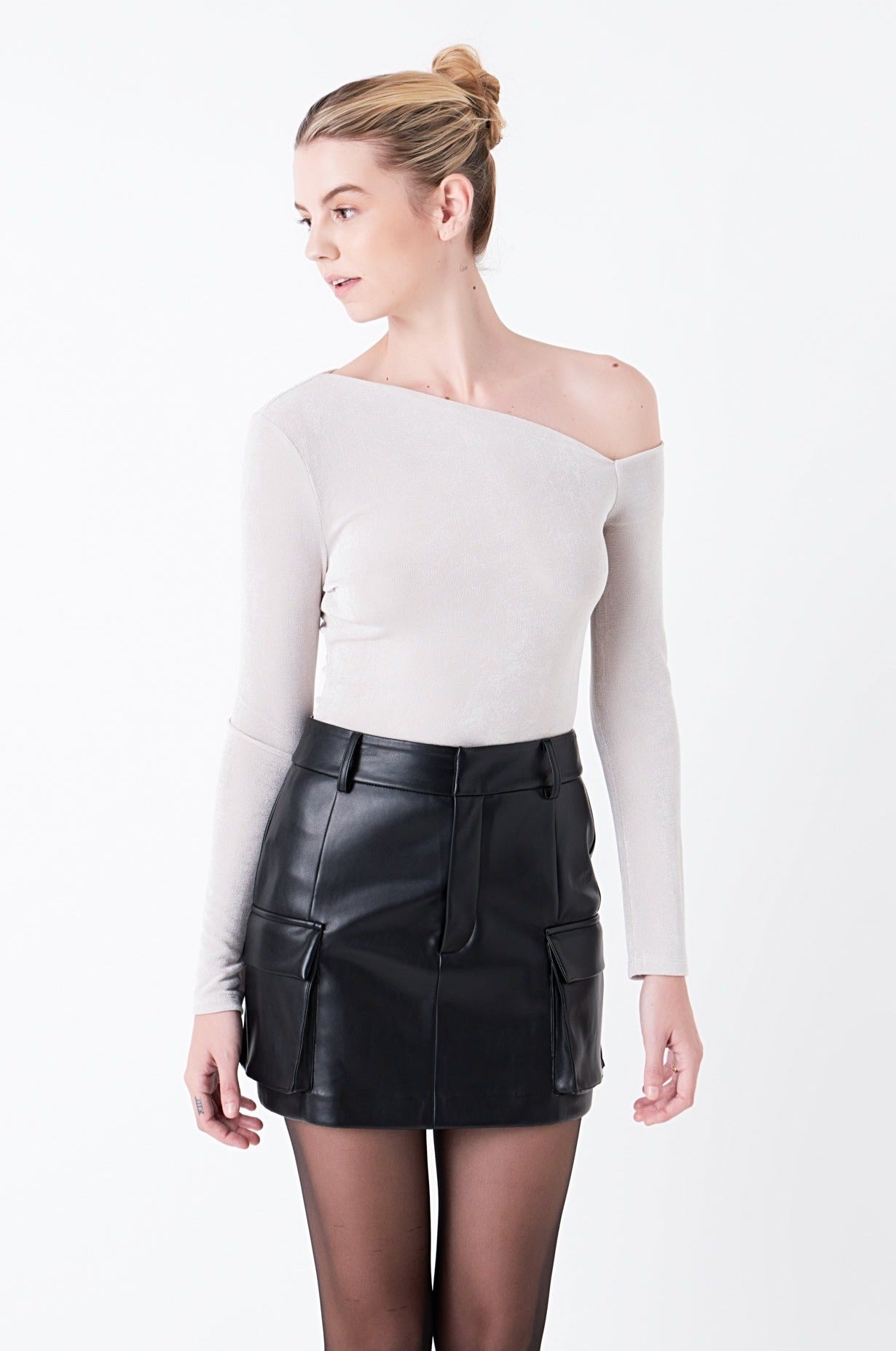 PU Leather Cargo Skirt