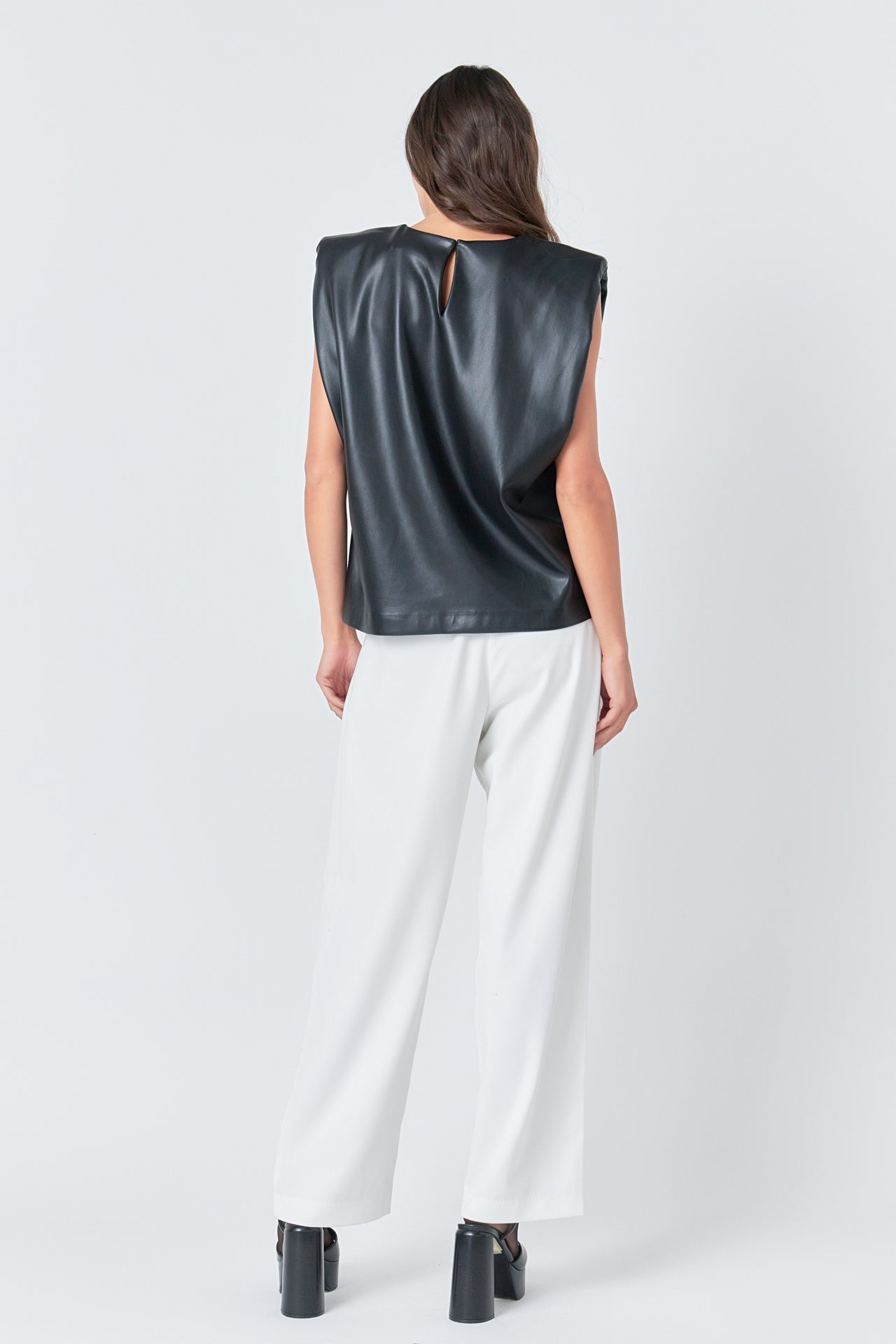 Shoulder Padded Leather Top