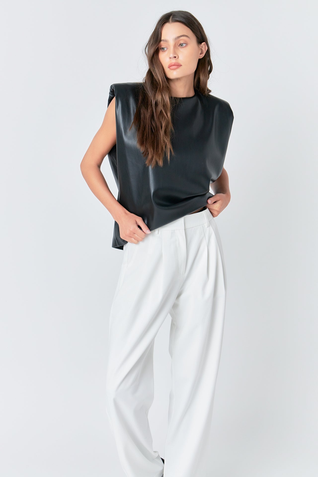 Shoulder Padded Leather Top