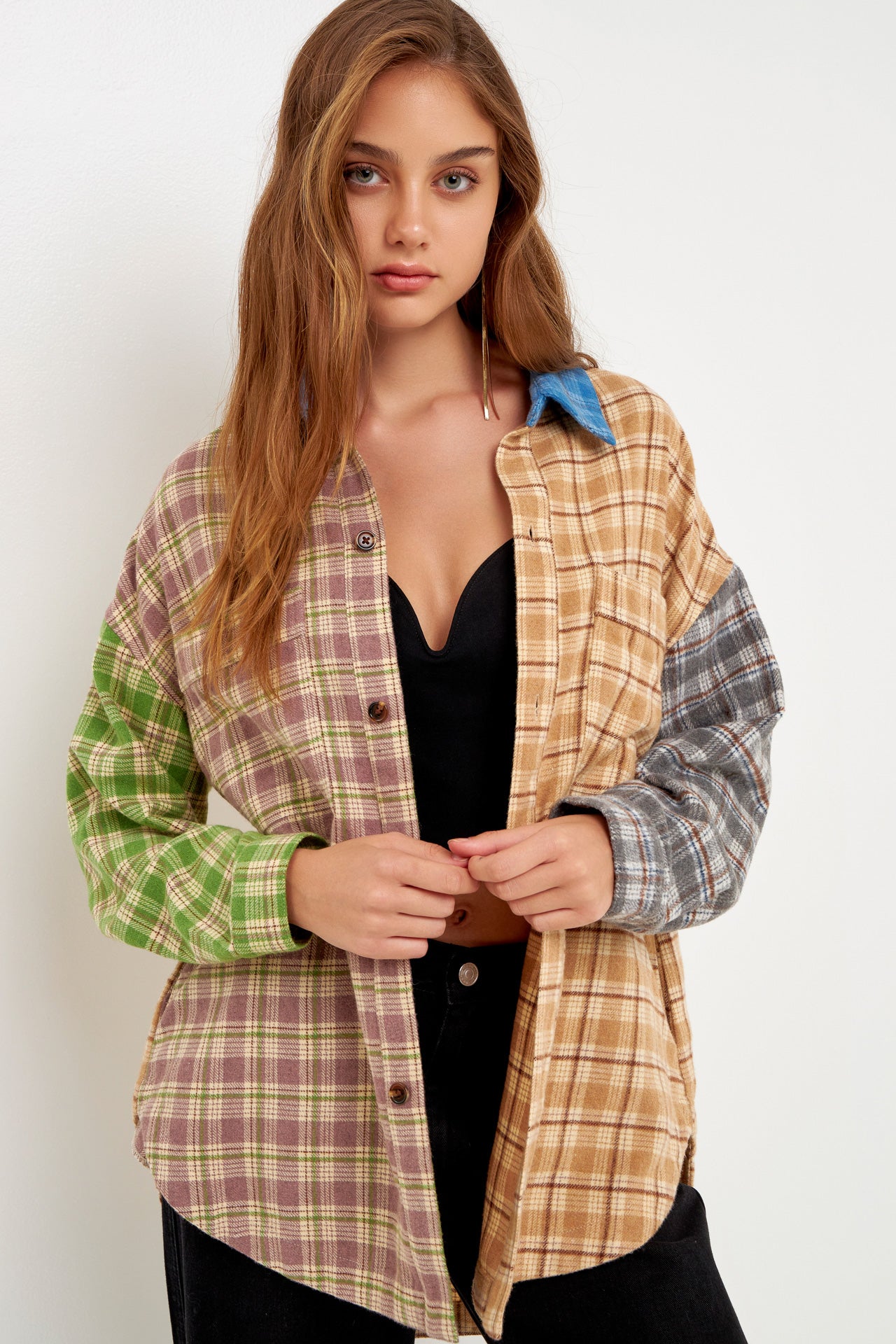 Oversize Plaid Colorblock Shirt