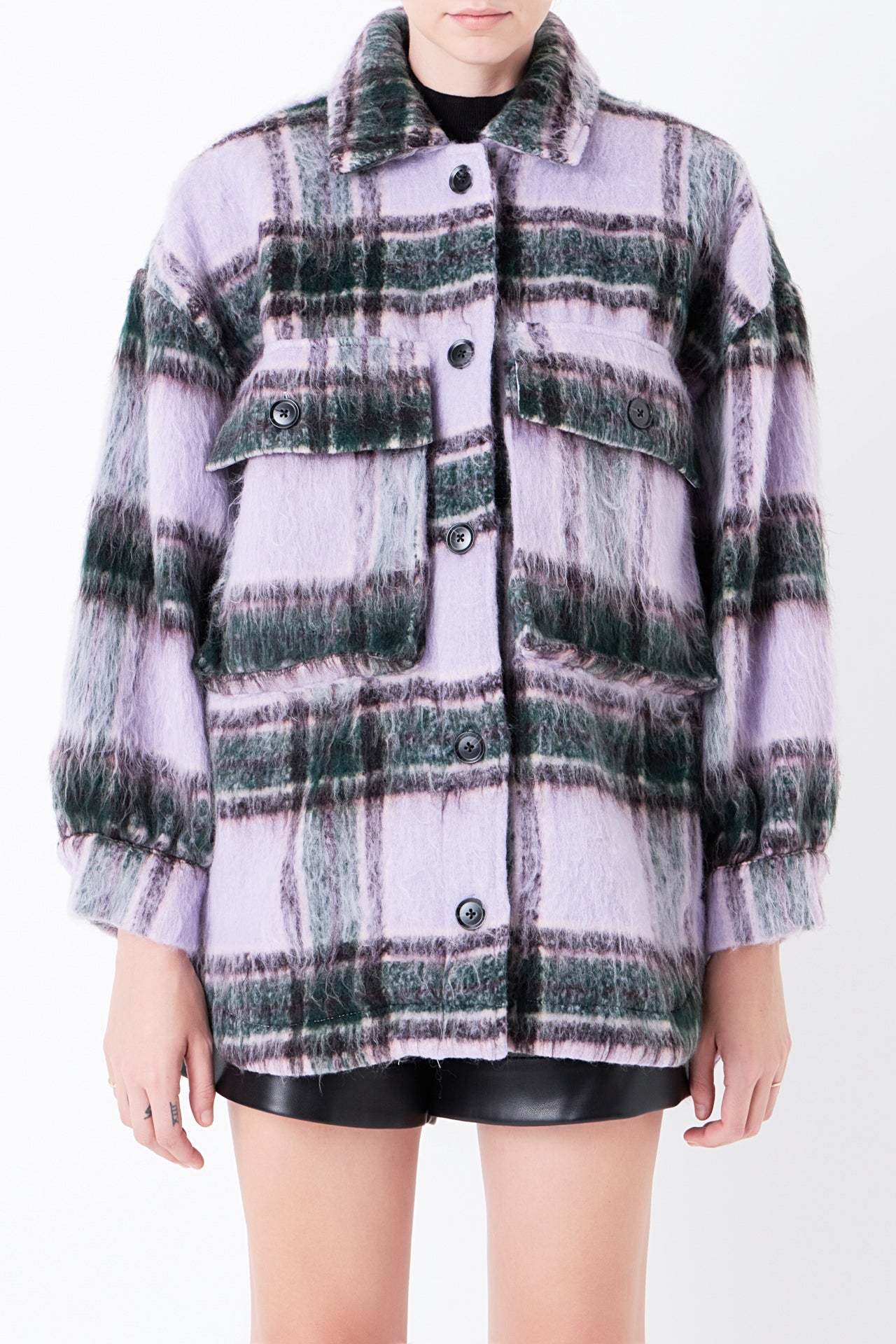 SALE OF Oversized Plaid Shacket with Pockets