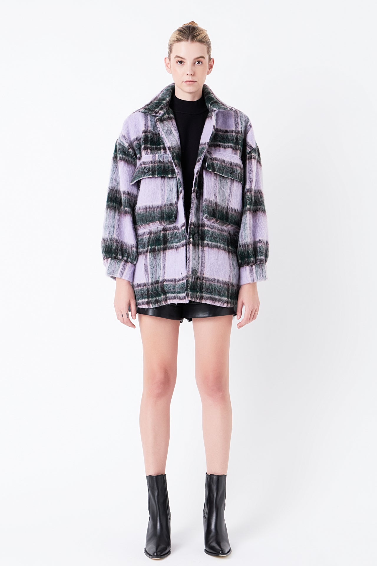 SALE OF Oversized Plaid Shacket with Pockets