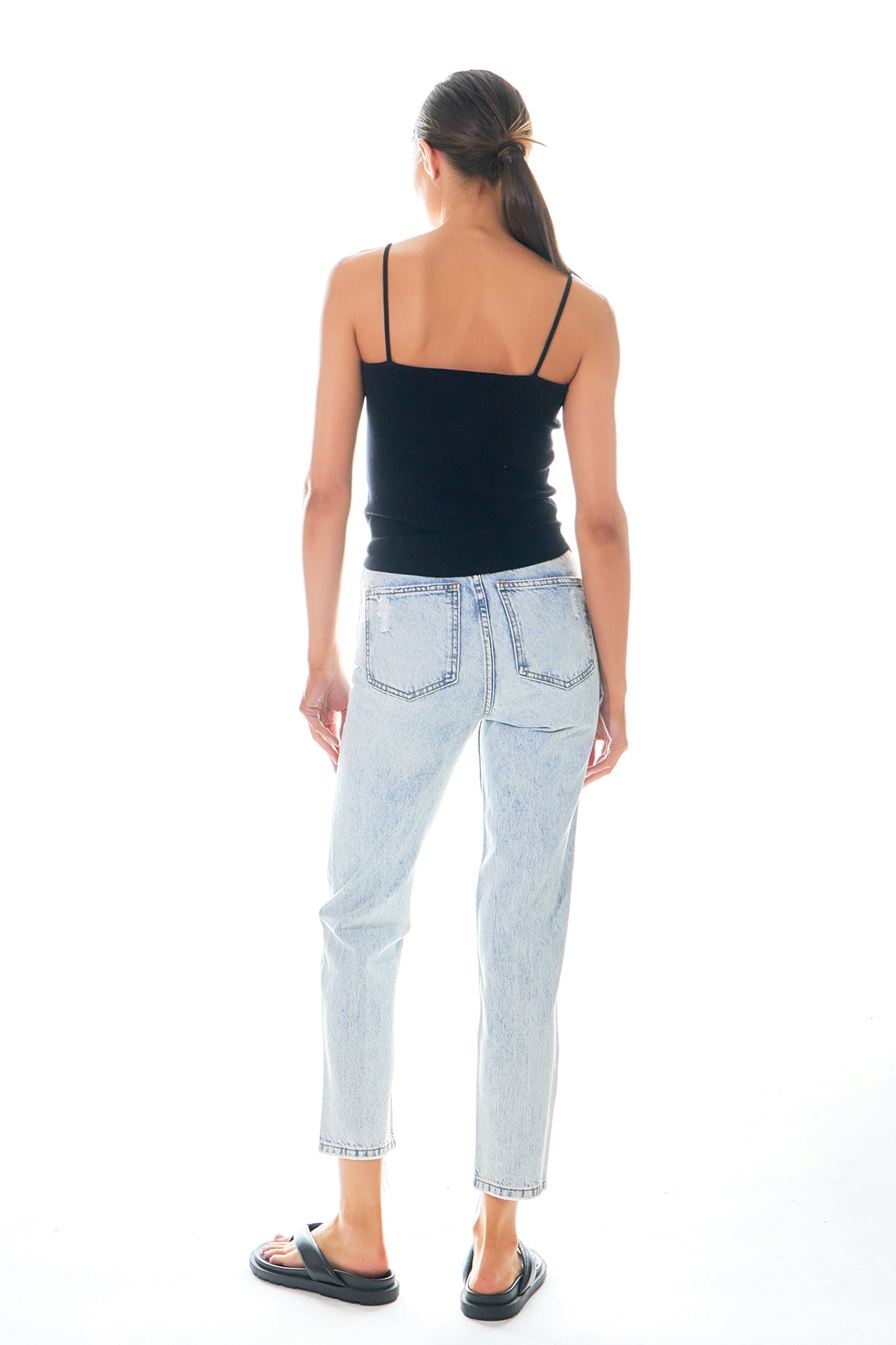 High-Waisted Distressed Straight Leg Jeans