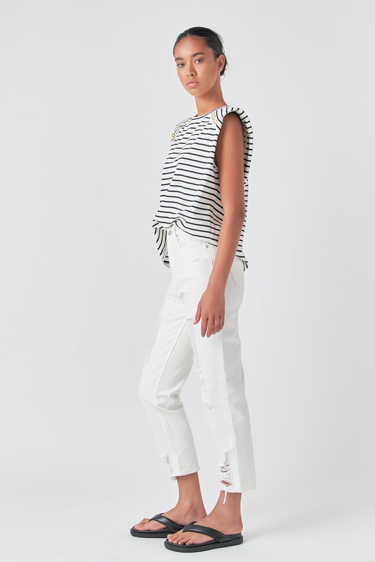 High-Waisted Distressed Straight Leg Jeans