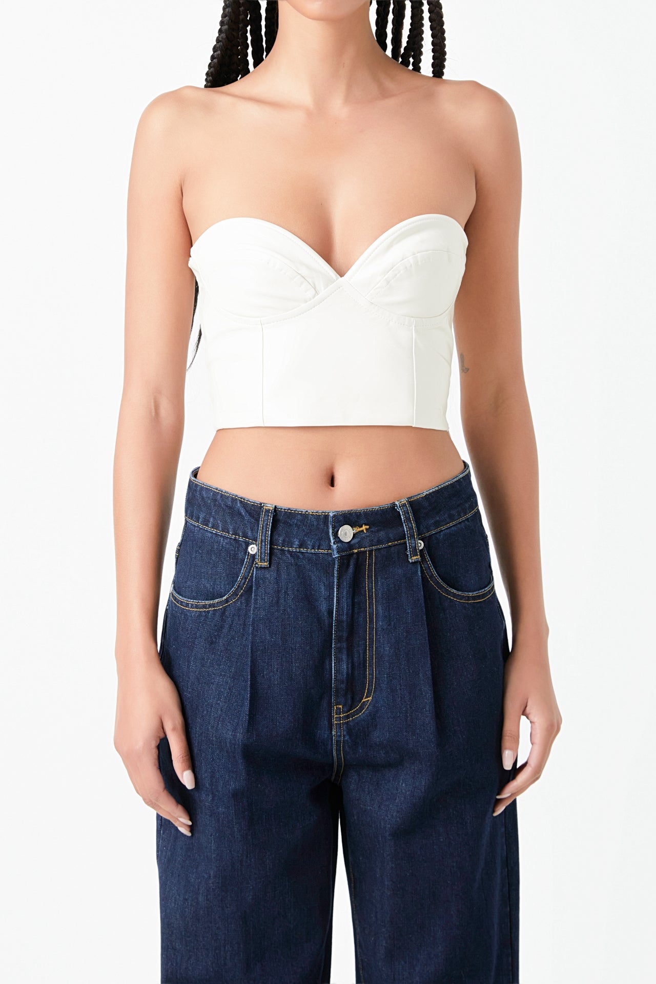 Cropped Leather Bustier Top