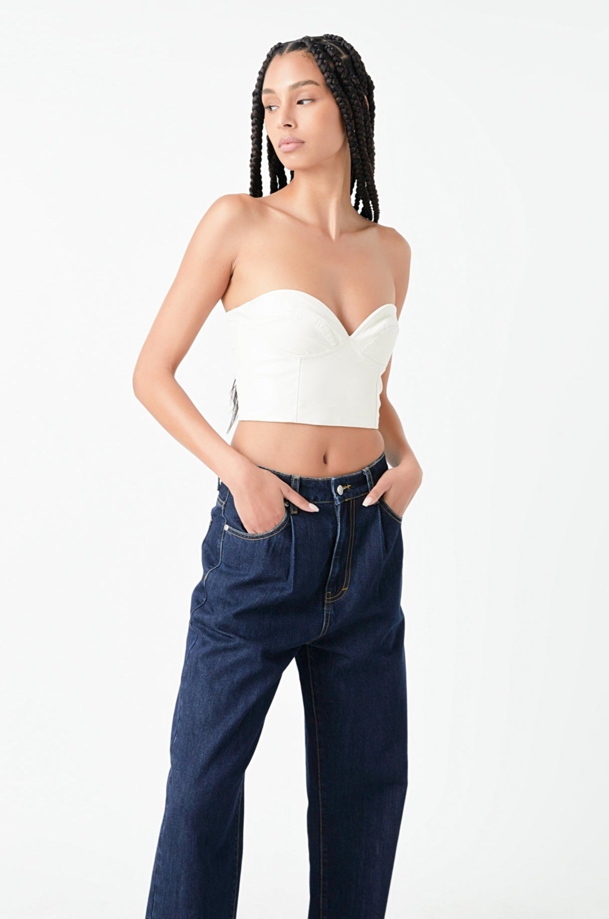 Cropped Pu Bustier Top