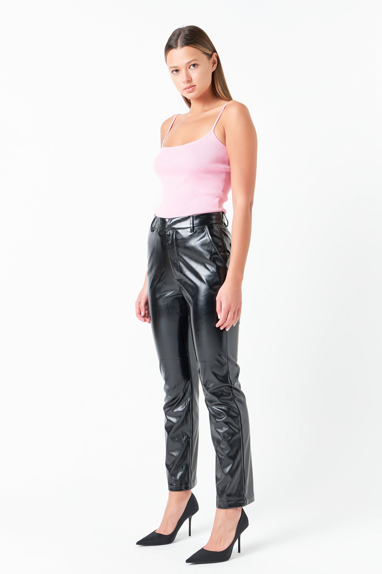 Shiny High-Waisted Faux Leather Pants