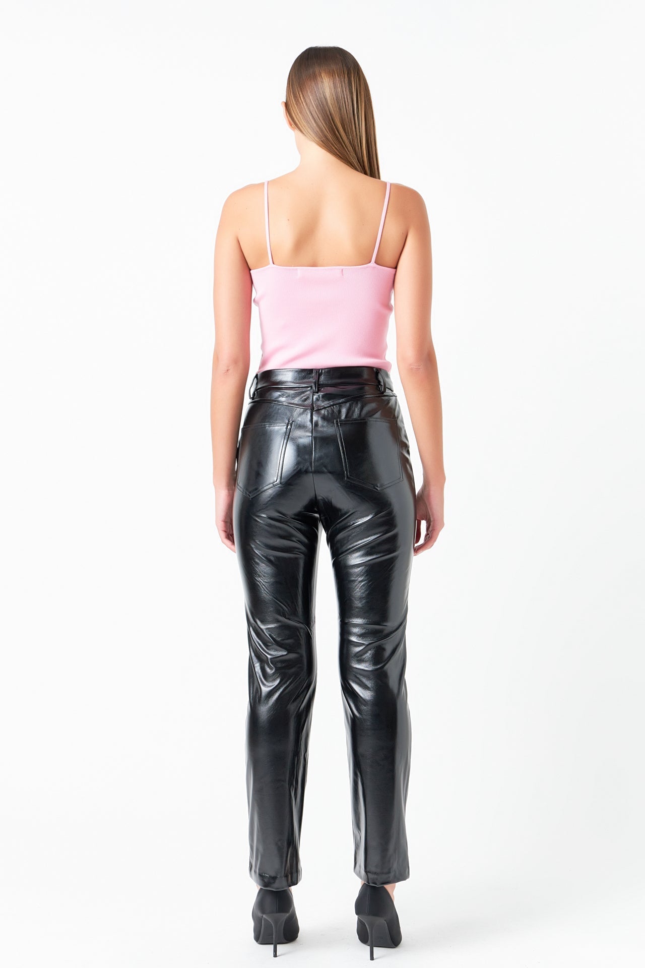 Shiny High-Waisted Faux Leather Pants
