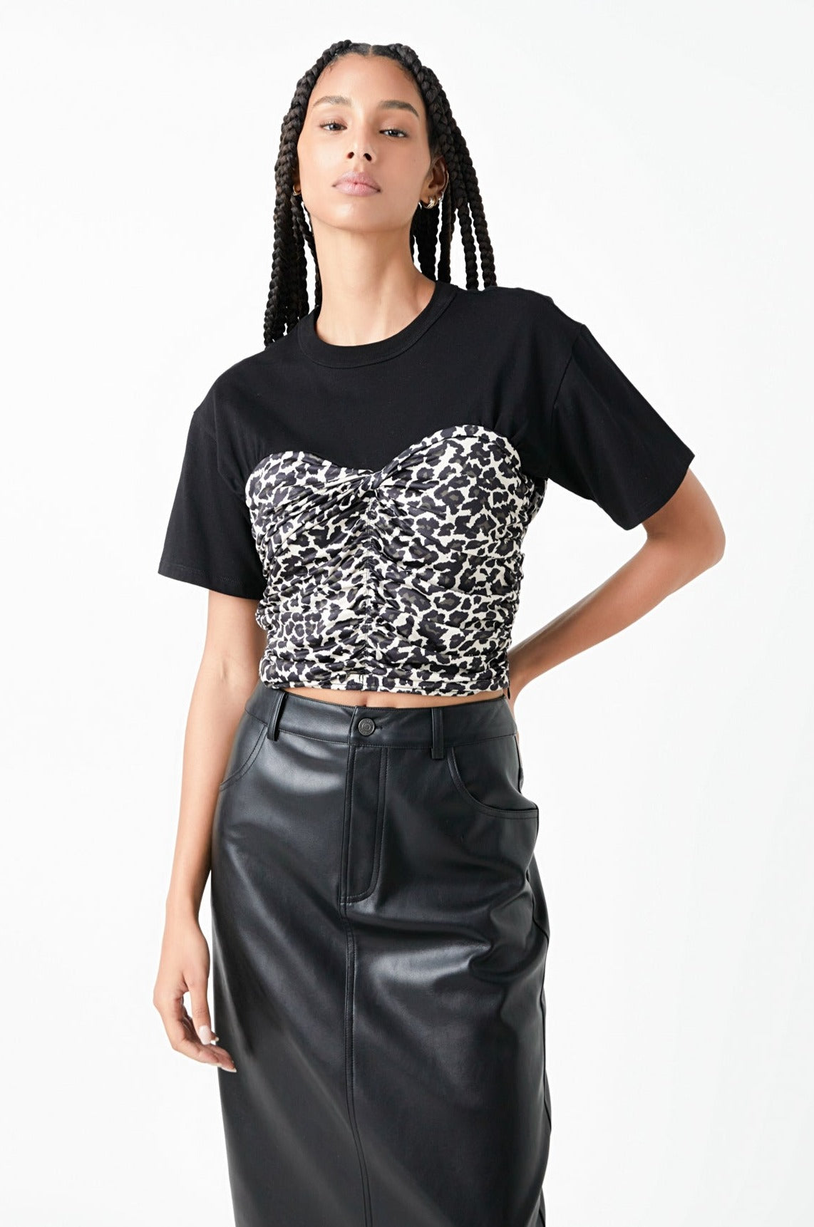 Leopard Shirred Cropped Top