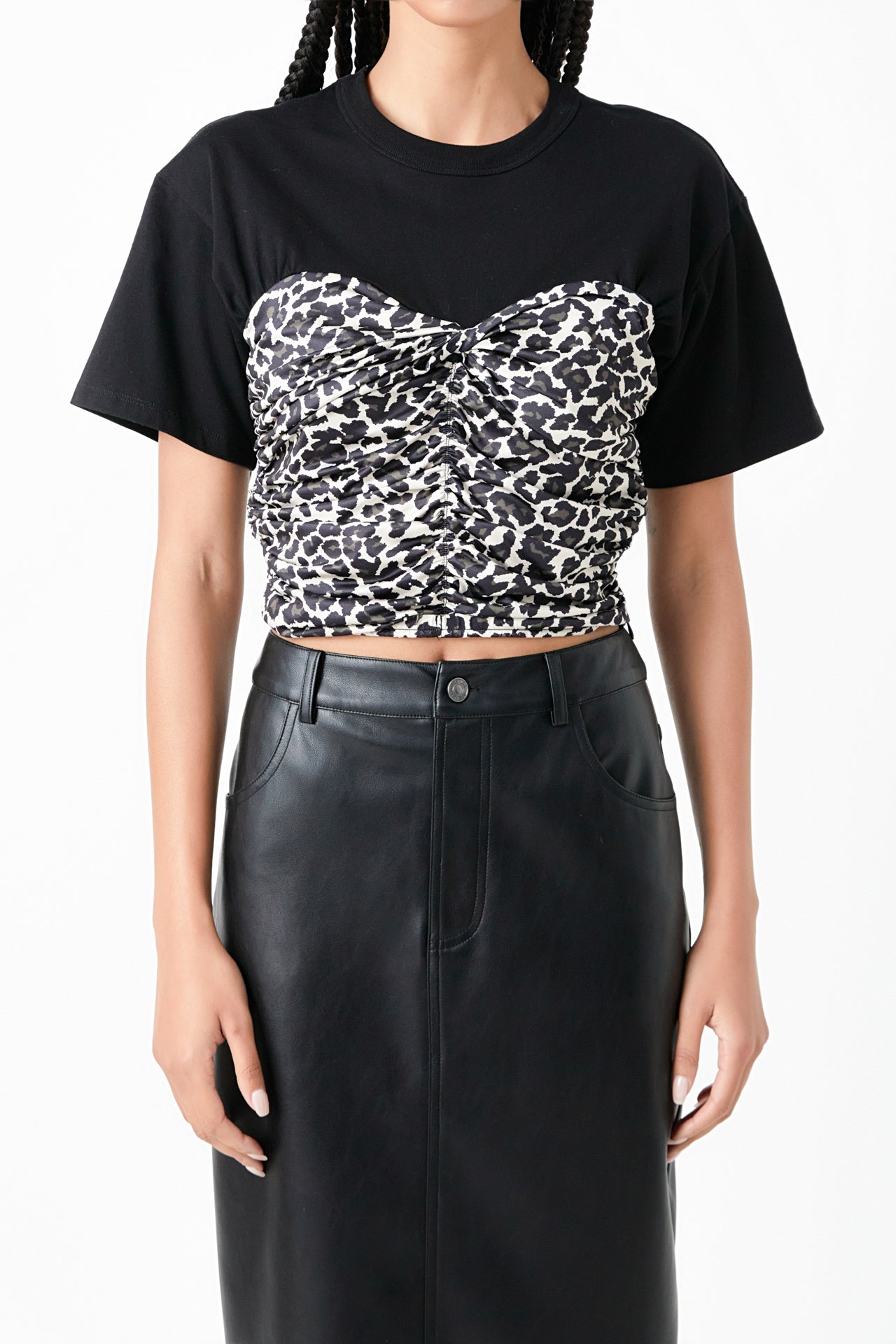 Leopard Shirred Cropped Top