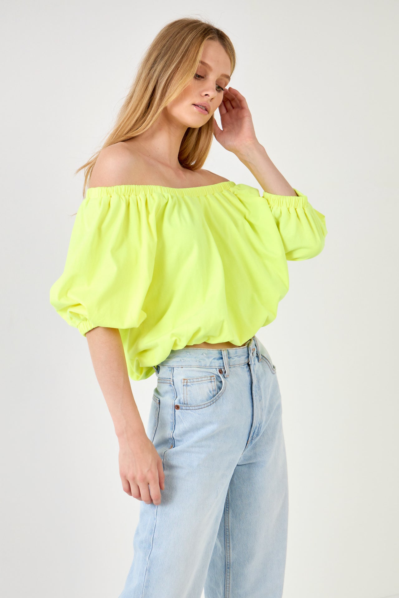 Neon Color Elastic Detail Balloon Cropped Top