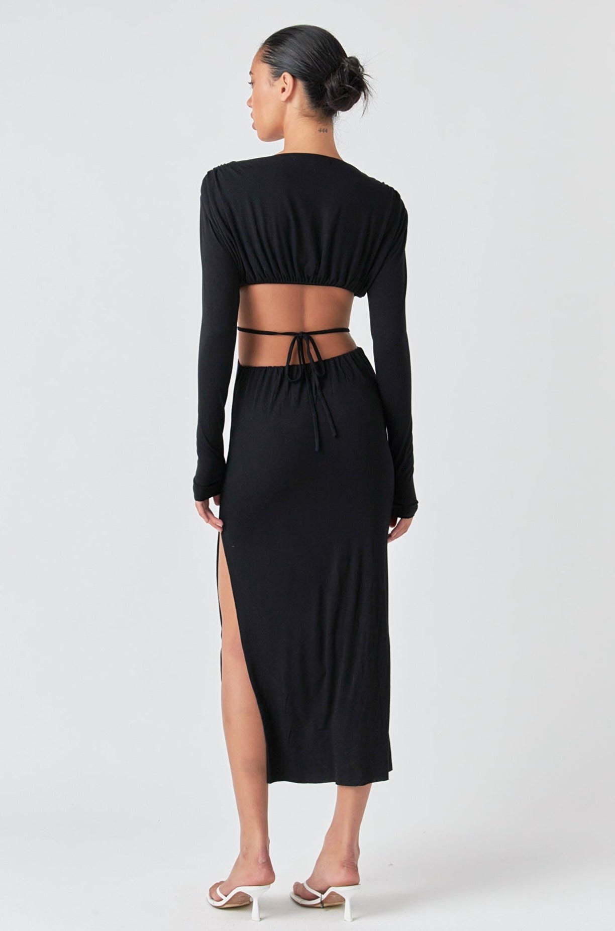 Long Sleeve Open-Back Maxi Dress