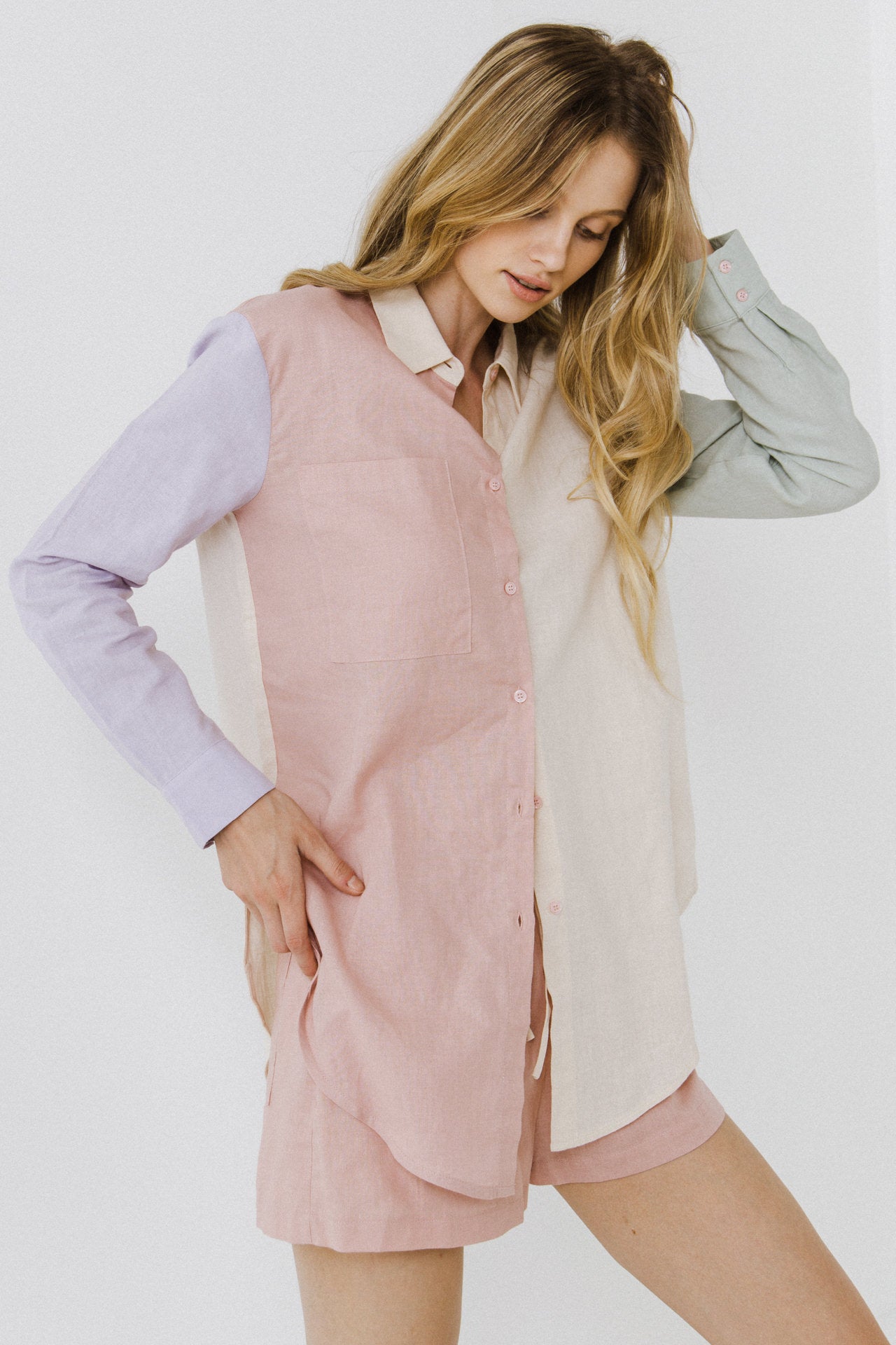 Colorblock Linen Long Shirt