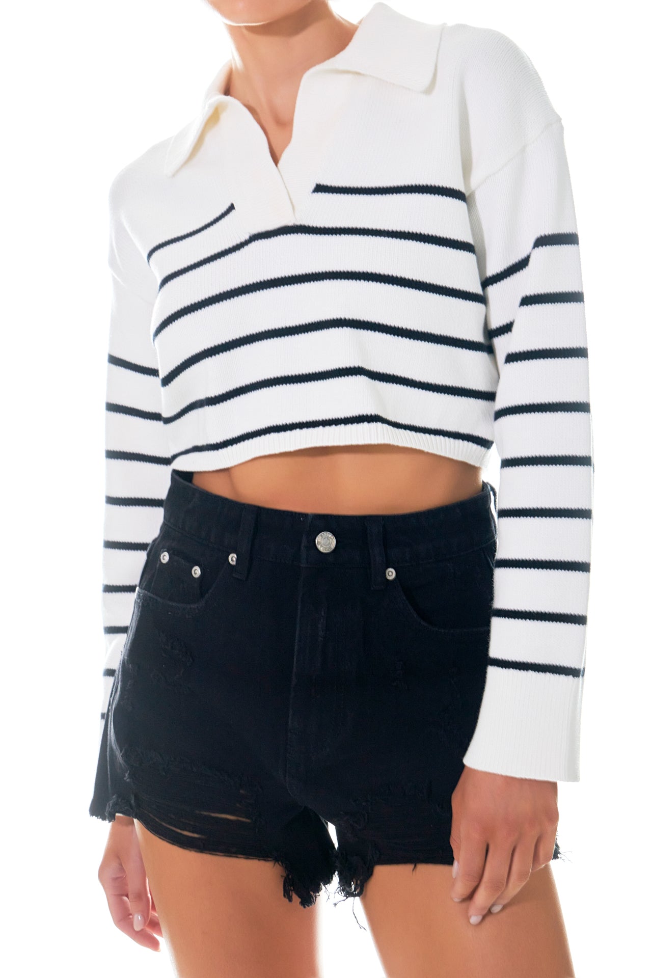 Striped Crop Poly Sweater