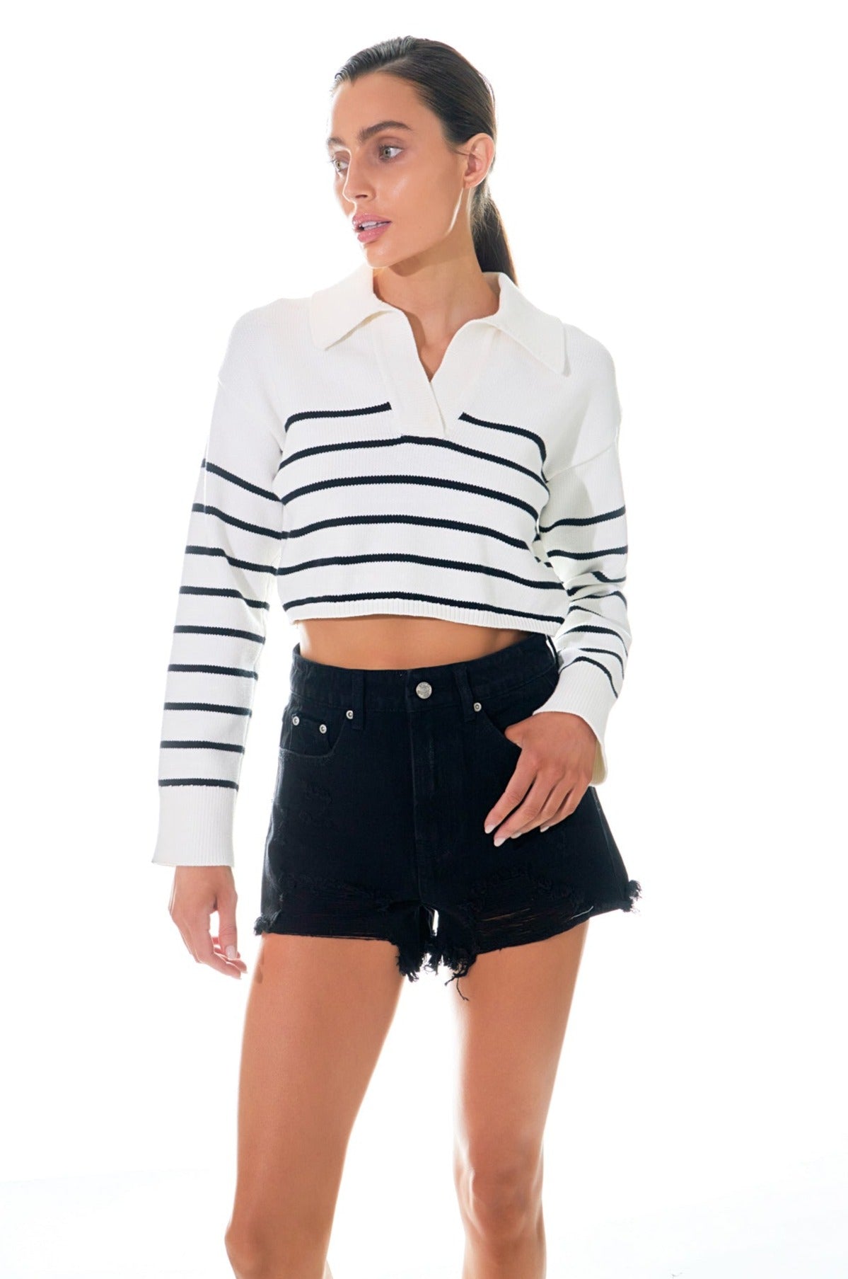 Striped Crop Poly Sweater
