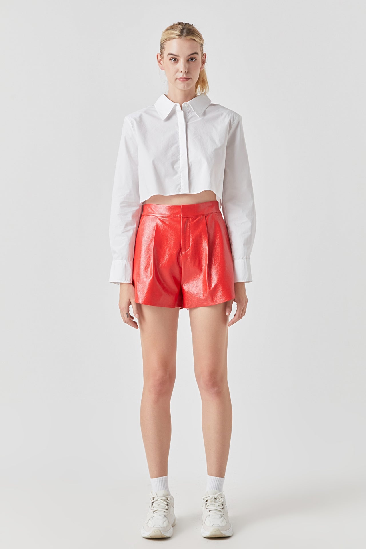 Shoulder Pad Cropped Shirt