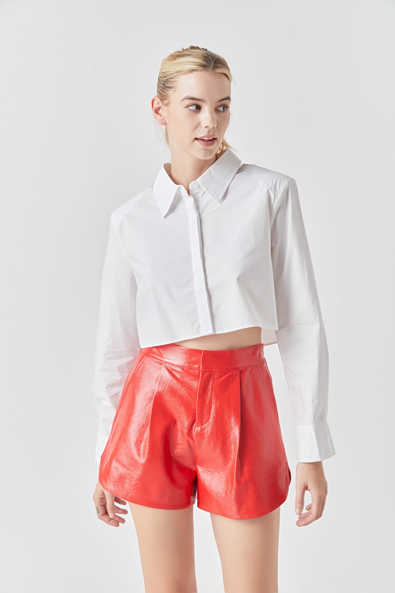 Shoulder Pad Cropped Shirt