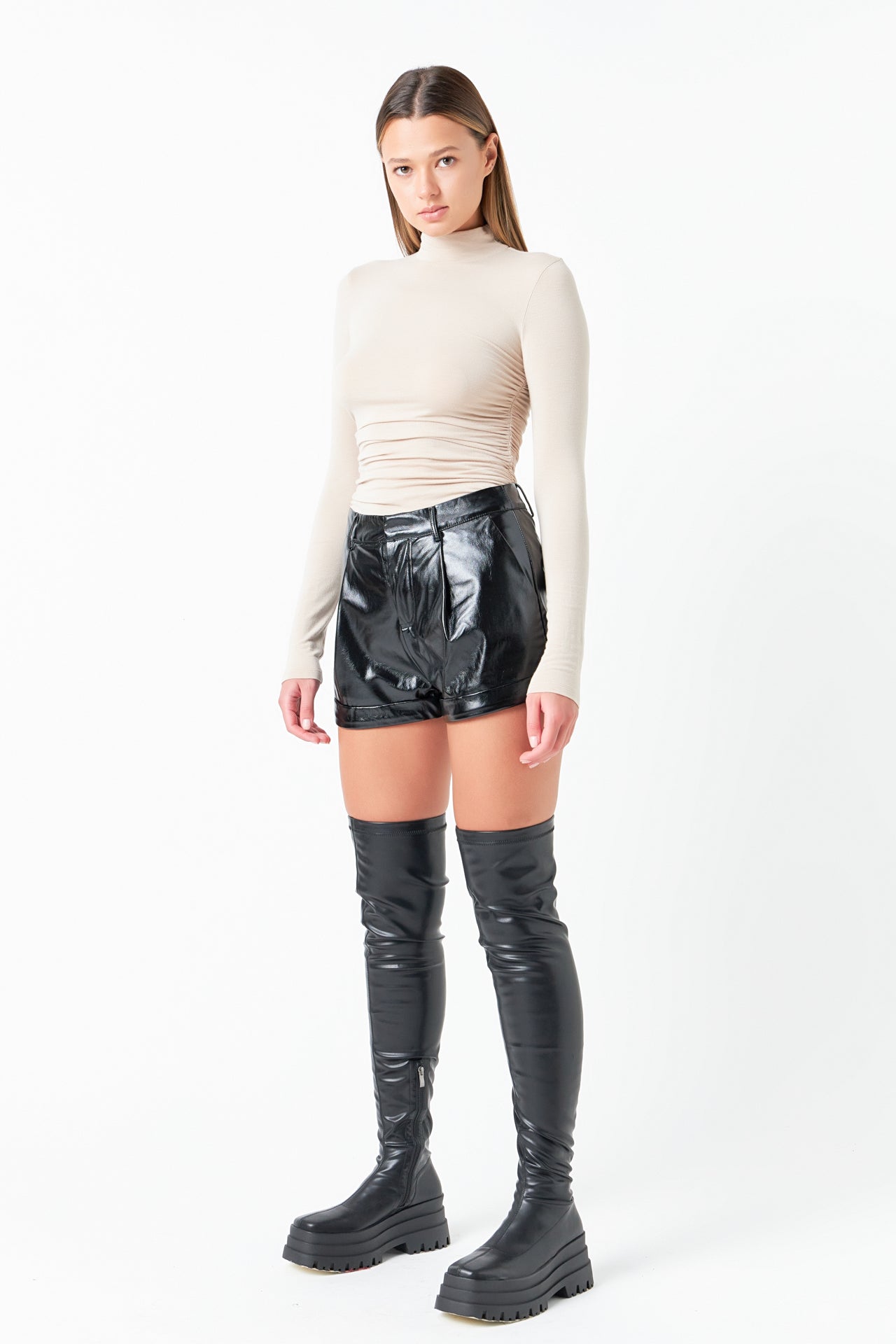 Mid-Waisted Faux Leather Shorts