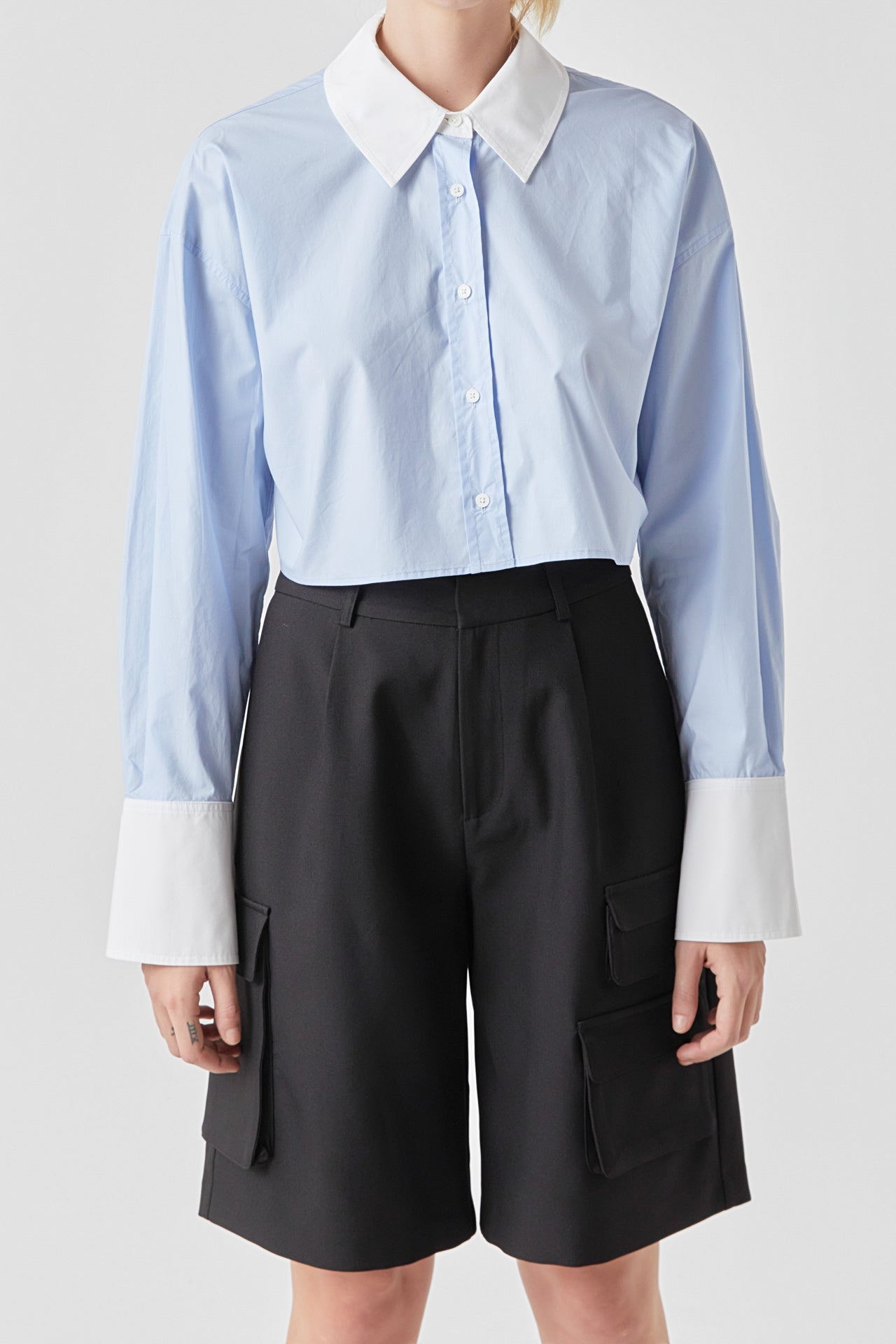 Cotton Cropped Contrast Shirt