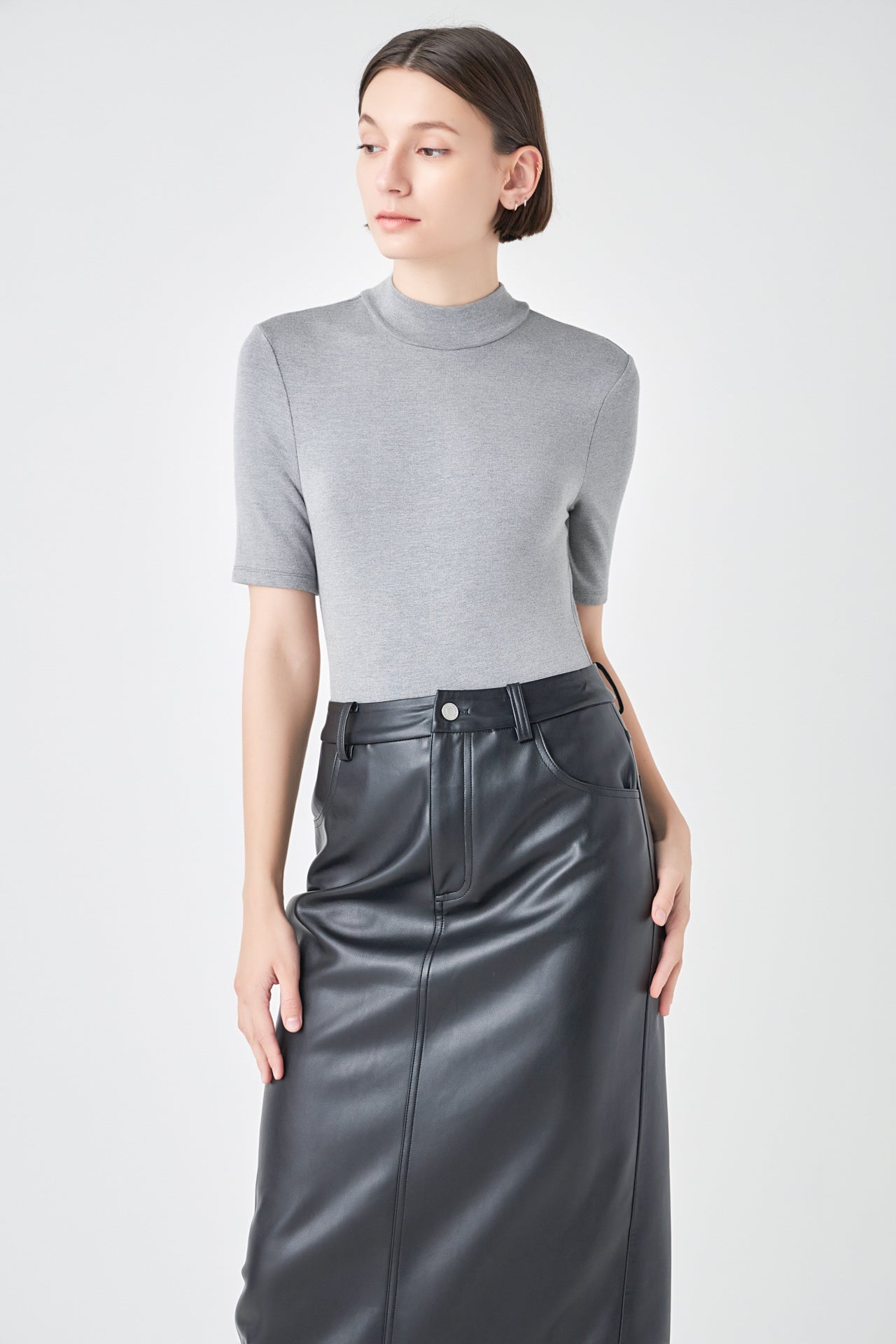 Grey faux shop leather pencil skirt