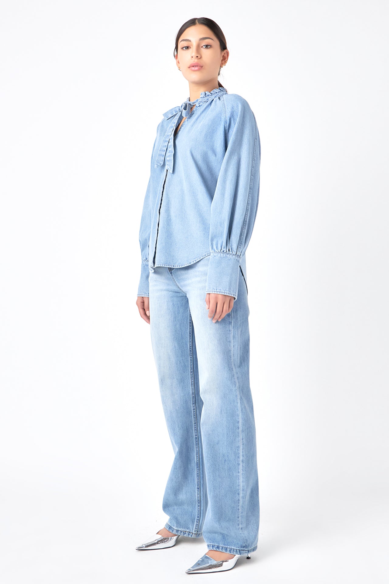 GREY LAB-Denim Shirt with Tie-SHIRTS & BLOUSES available at Objectrare