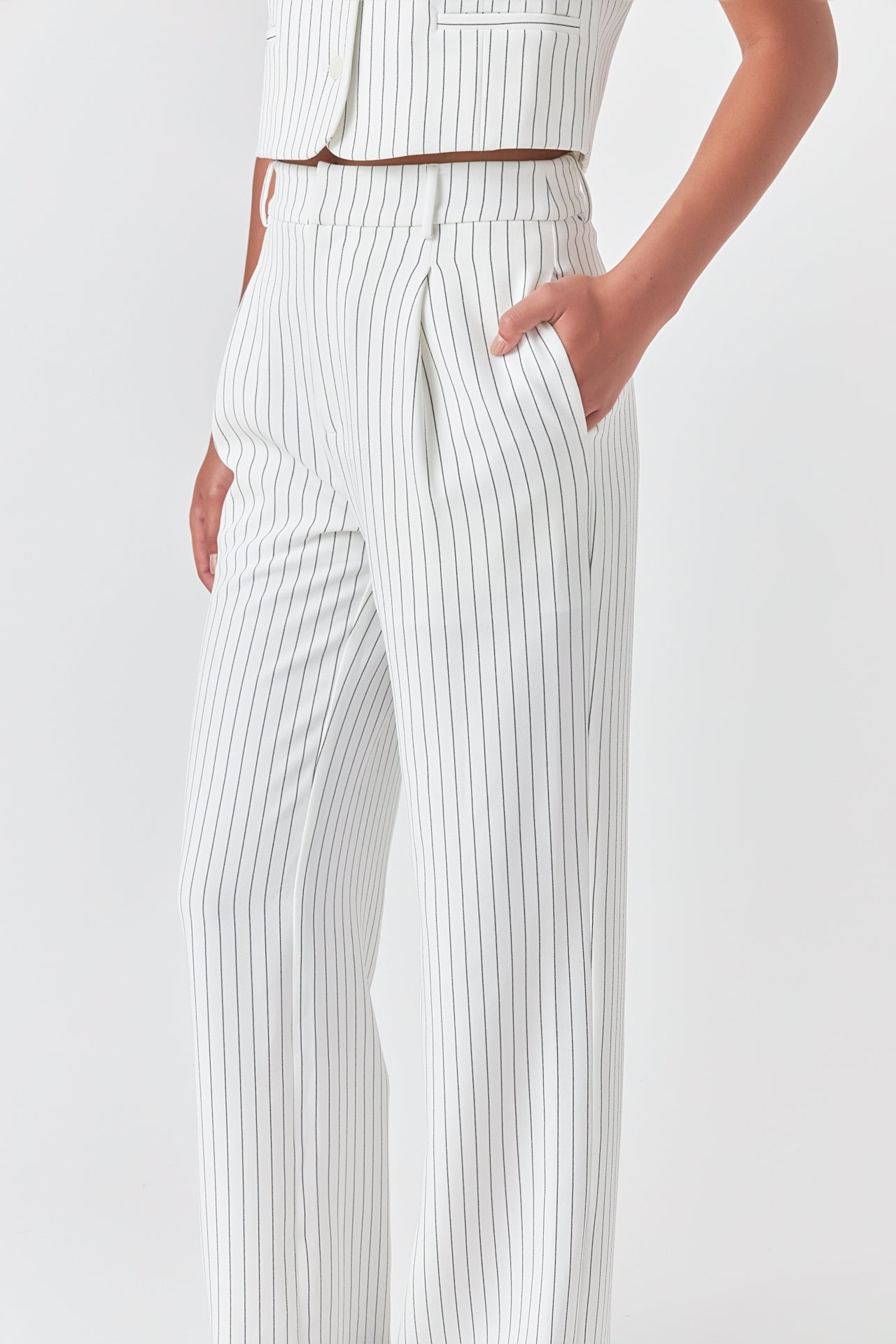 Pinstriped High Waisted Wide Trousers