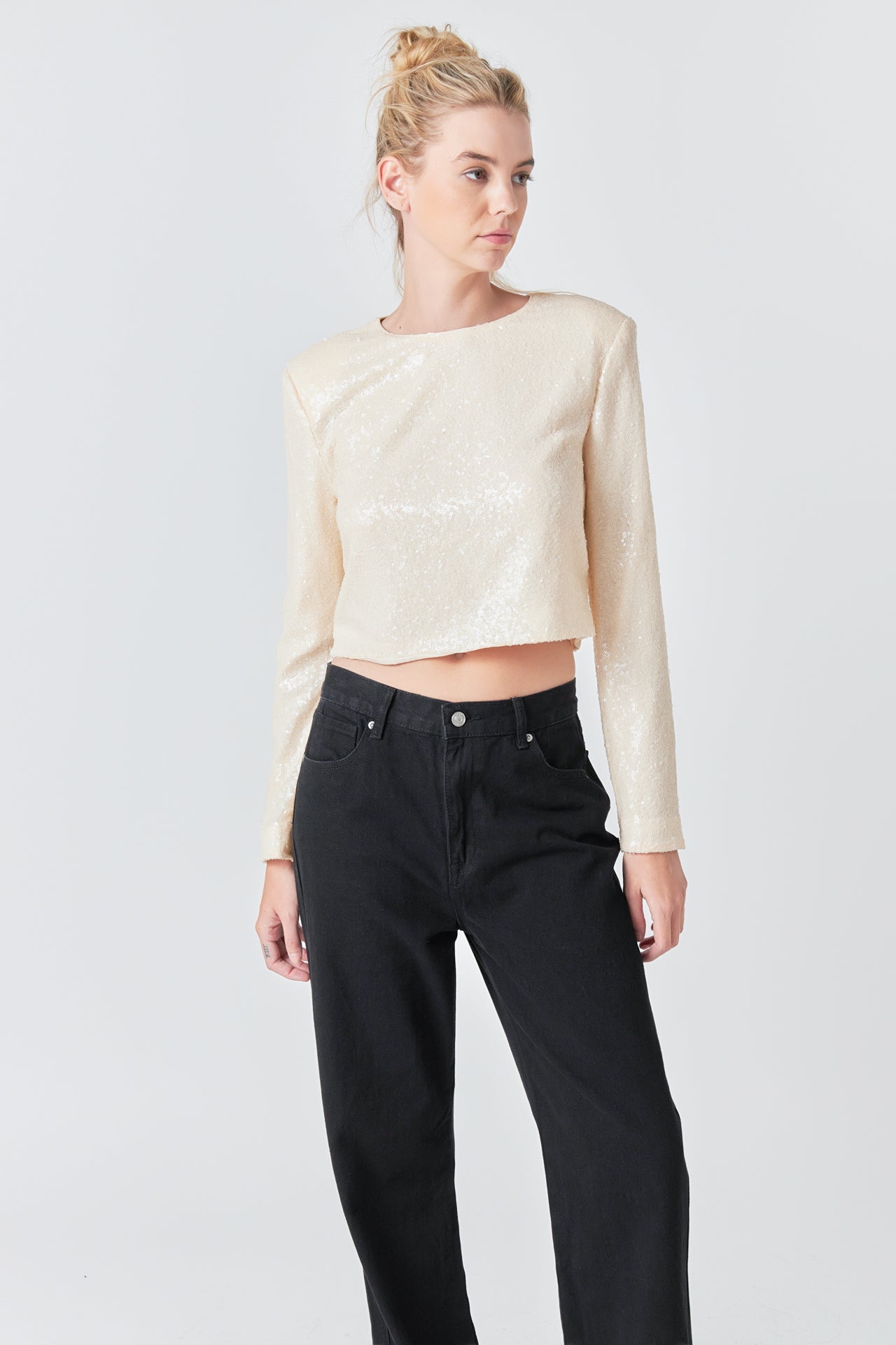 Sequin Power Shoulder Top