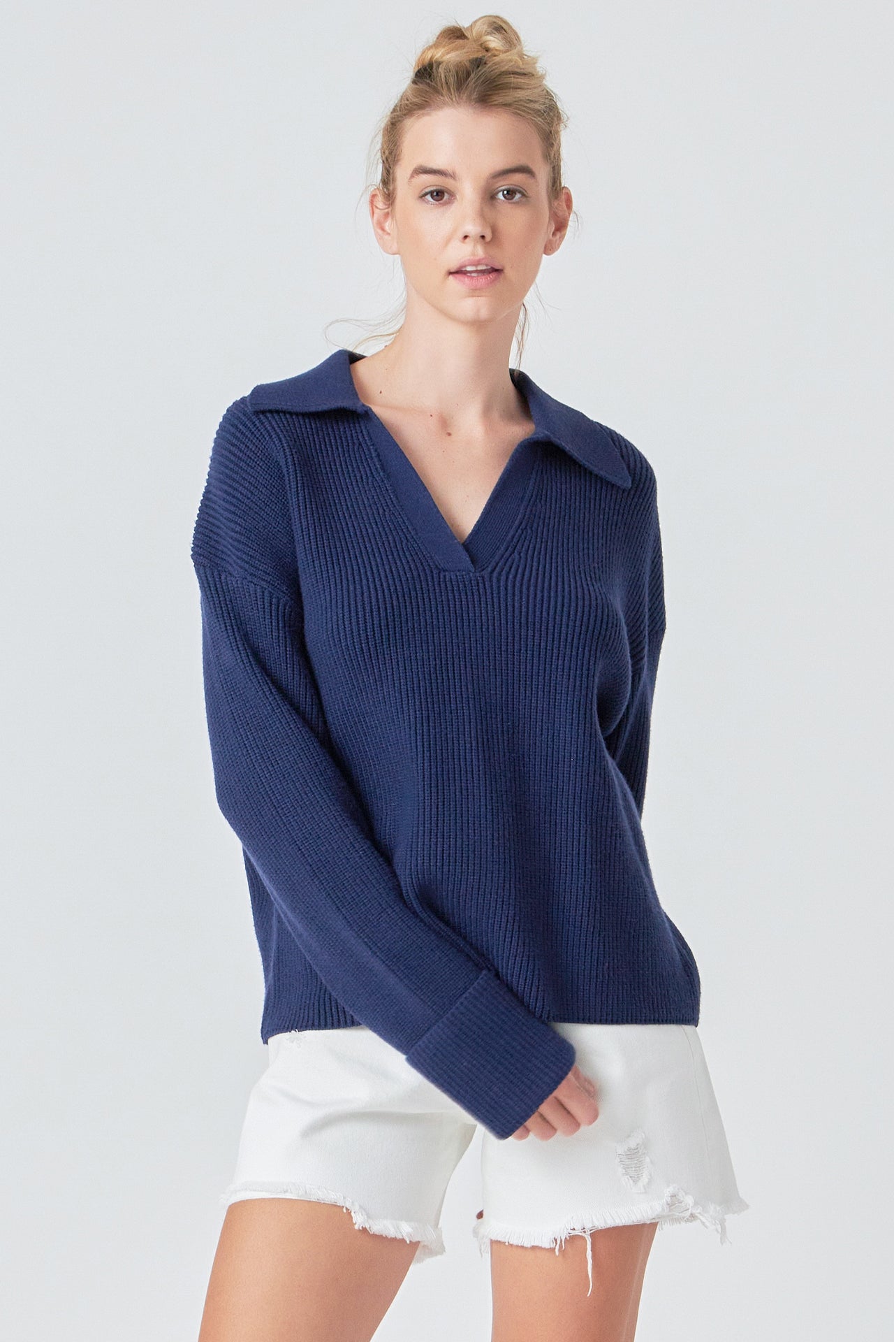 Collar V neck Knit Top