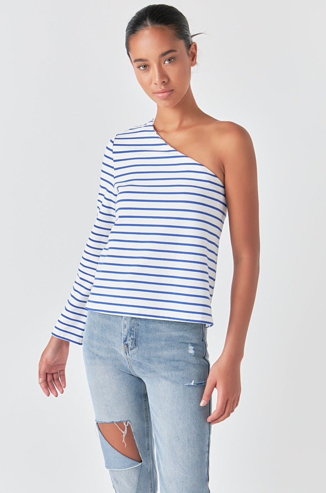 Stripe One Shoulder Top