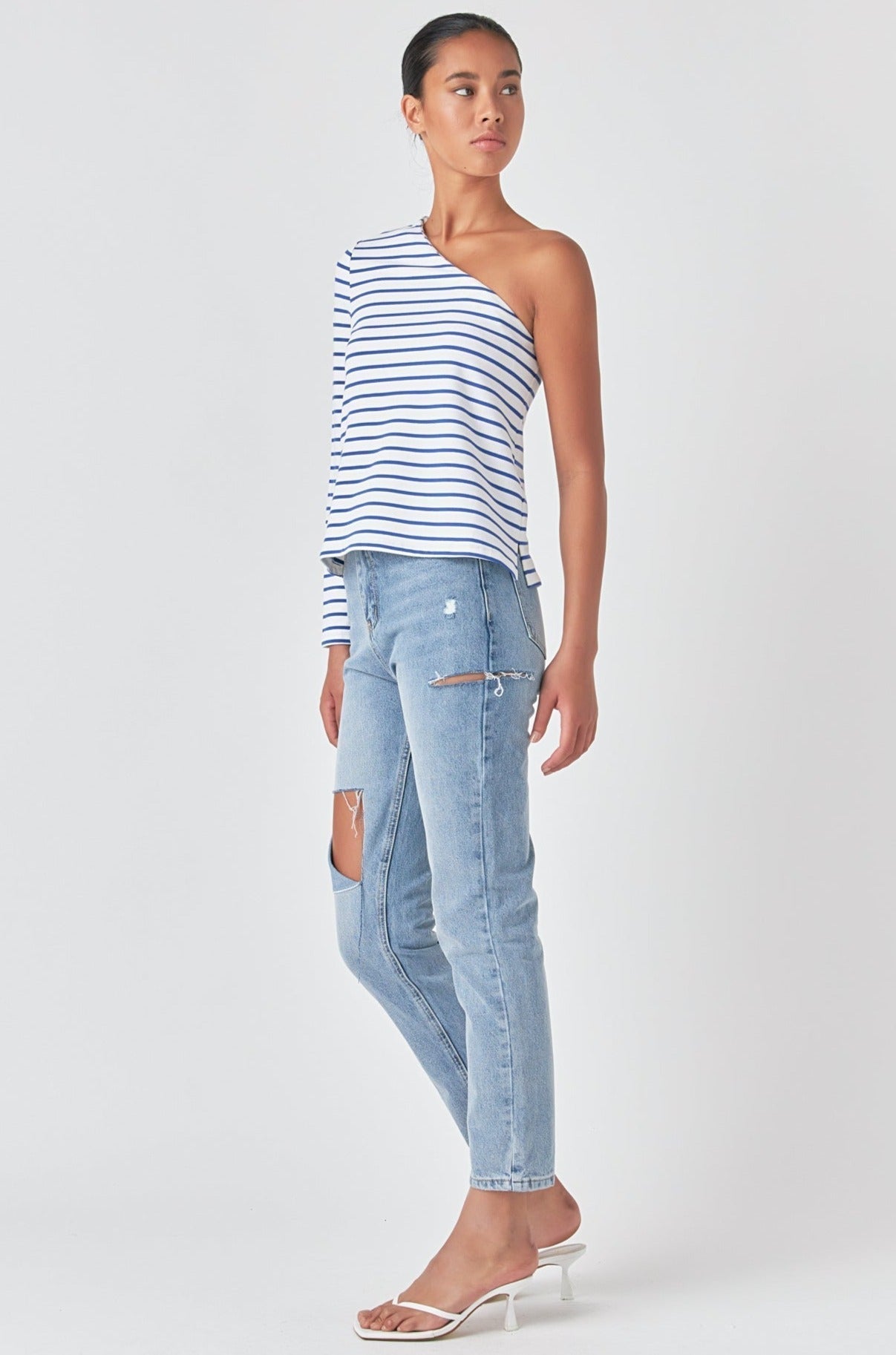 Stripe One Shoulder Top