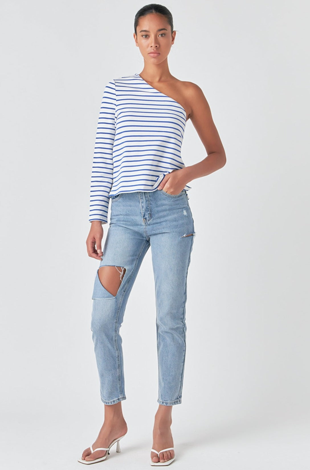Stripe One Shoulder Top