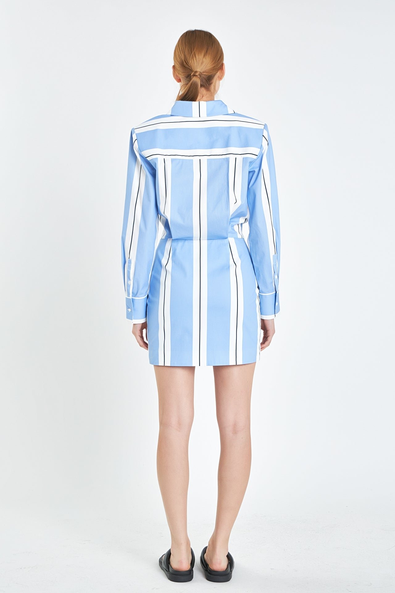 Stripe Power Shoulder Mini Dress