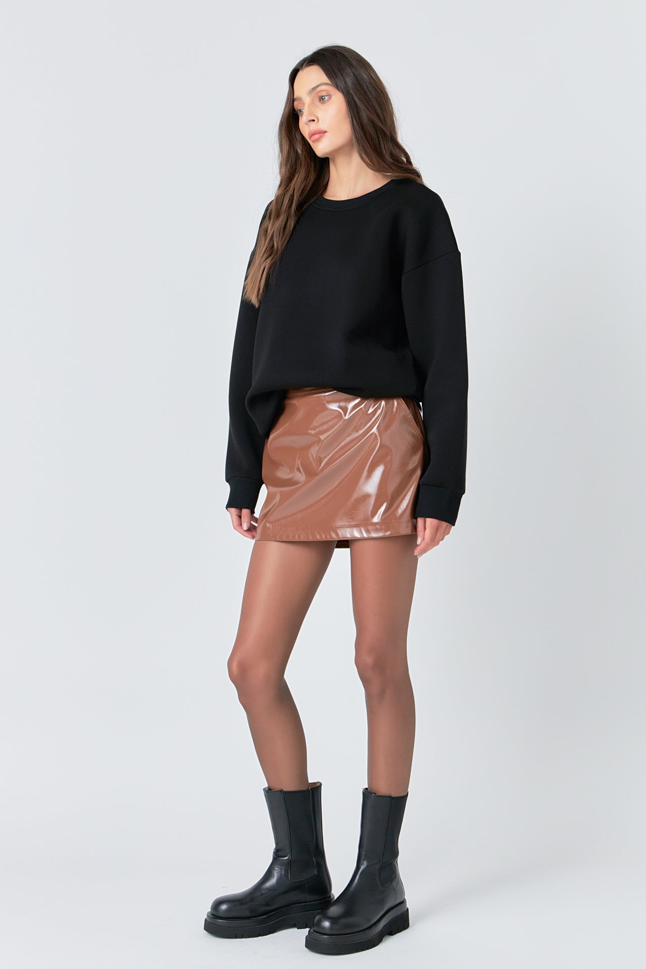 Glossy Leather Skort