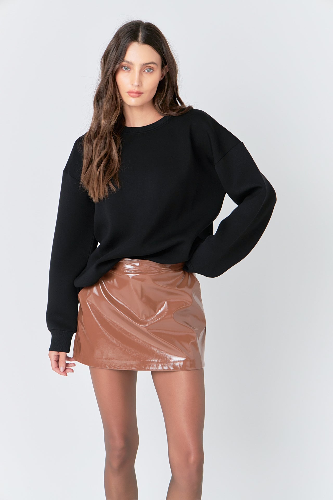 Glossy Faux Leather Skort