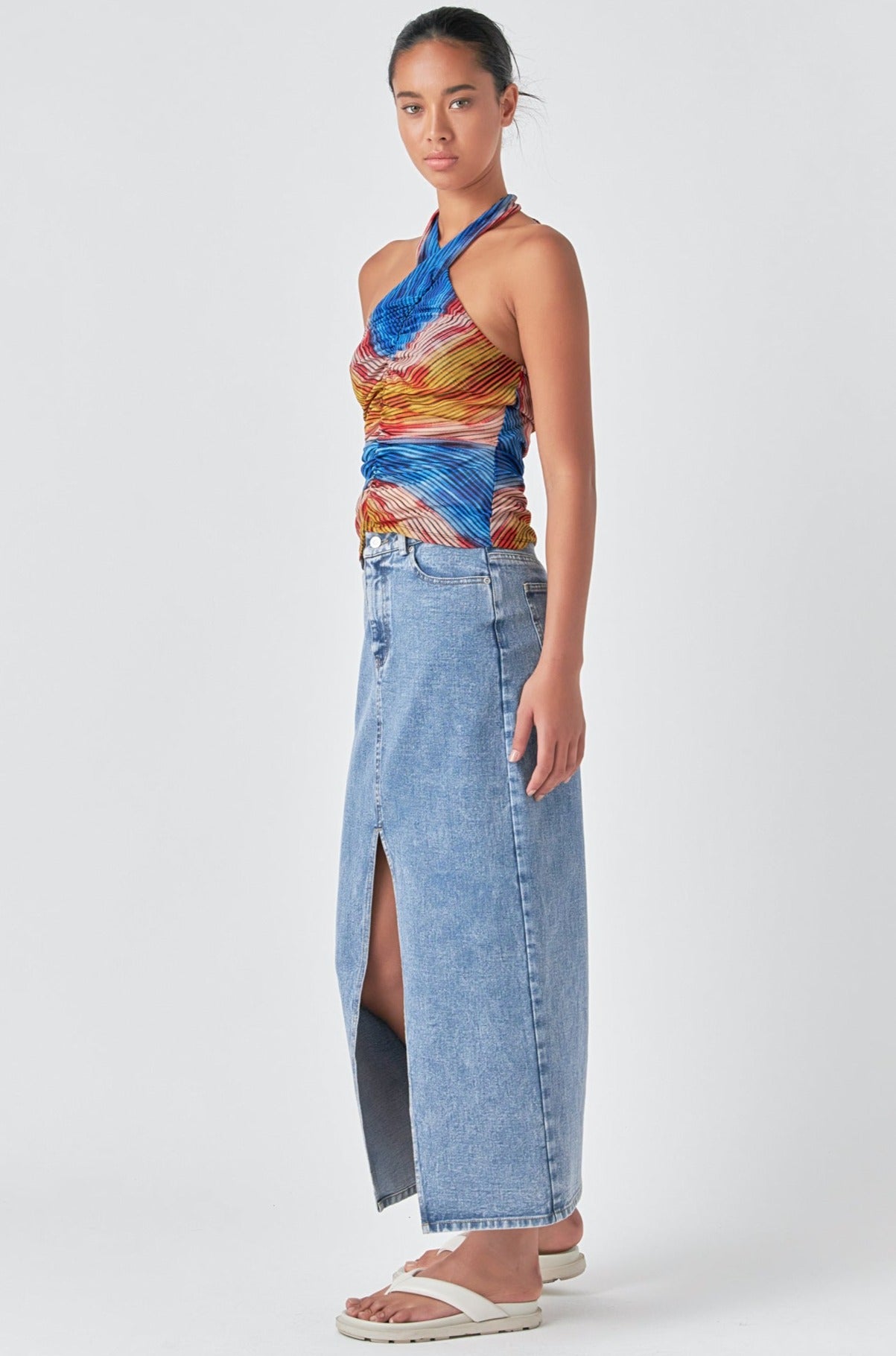 Striped Mesh Halter Top