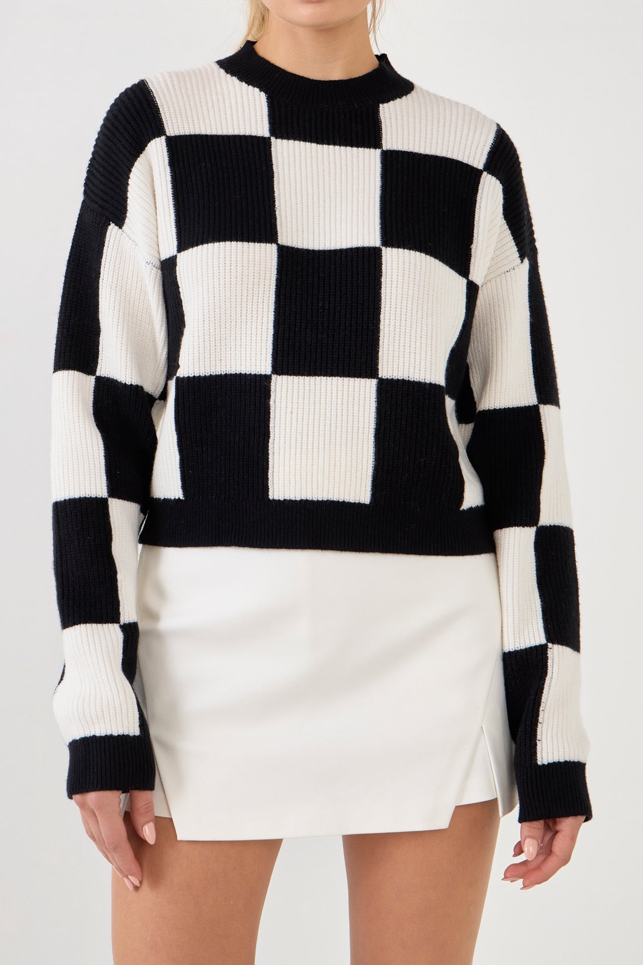 GREY LAB-Checkerboard Knit Sweater-SWEATERS & KNITS available at Objectrare