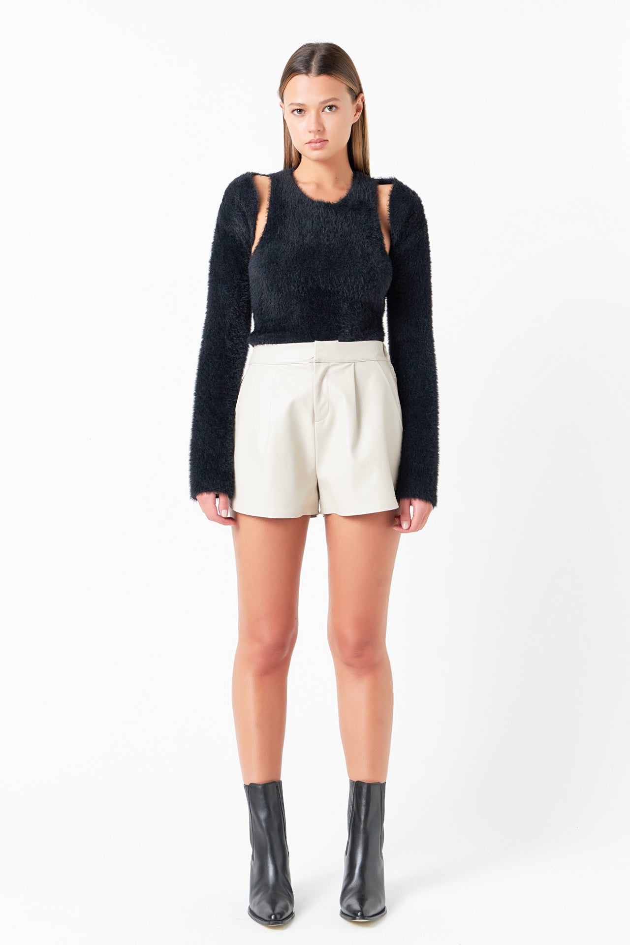 Faux Leather Shorts with Pleated Detail