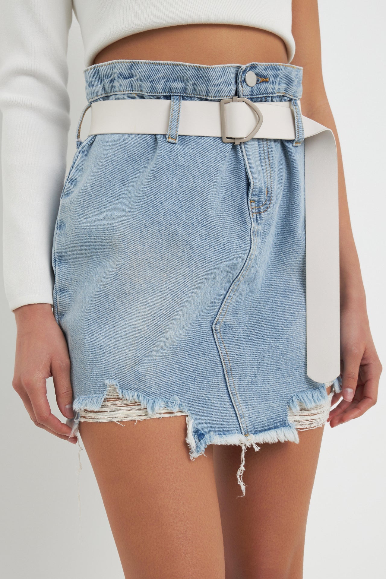 GREY LAB-Belted Denim Mini Skirt-SKIRTS available at Objectrare