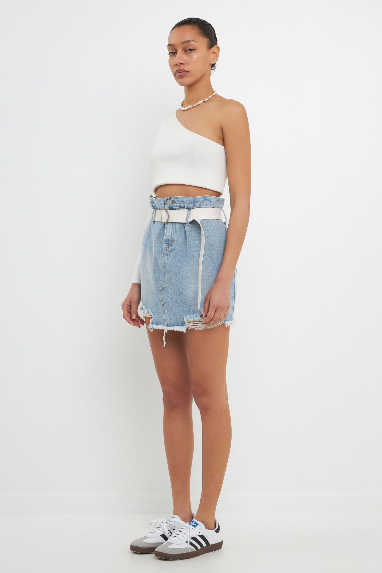 GREY LAB-Belted Denim Mini Skirt-SKIRTS available at Objectrare